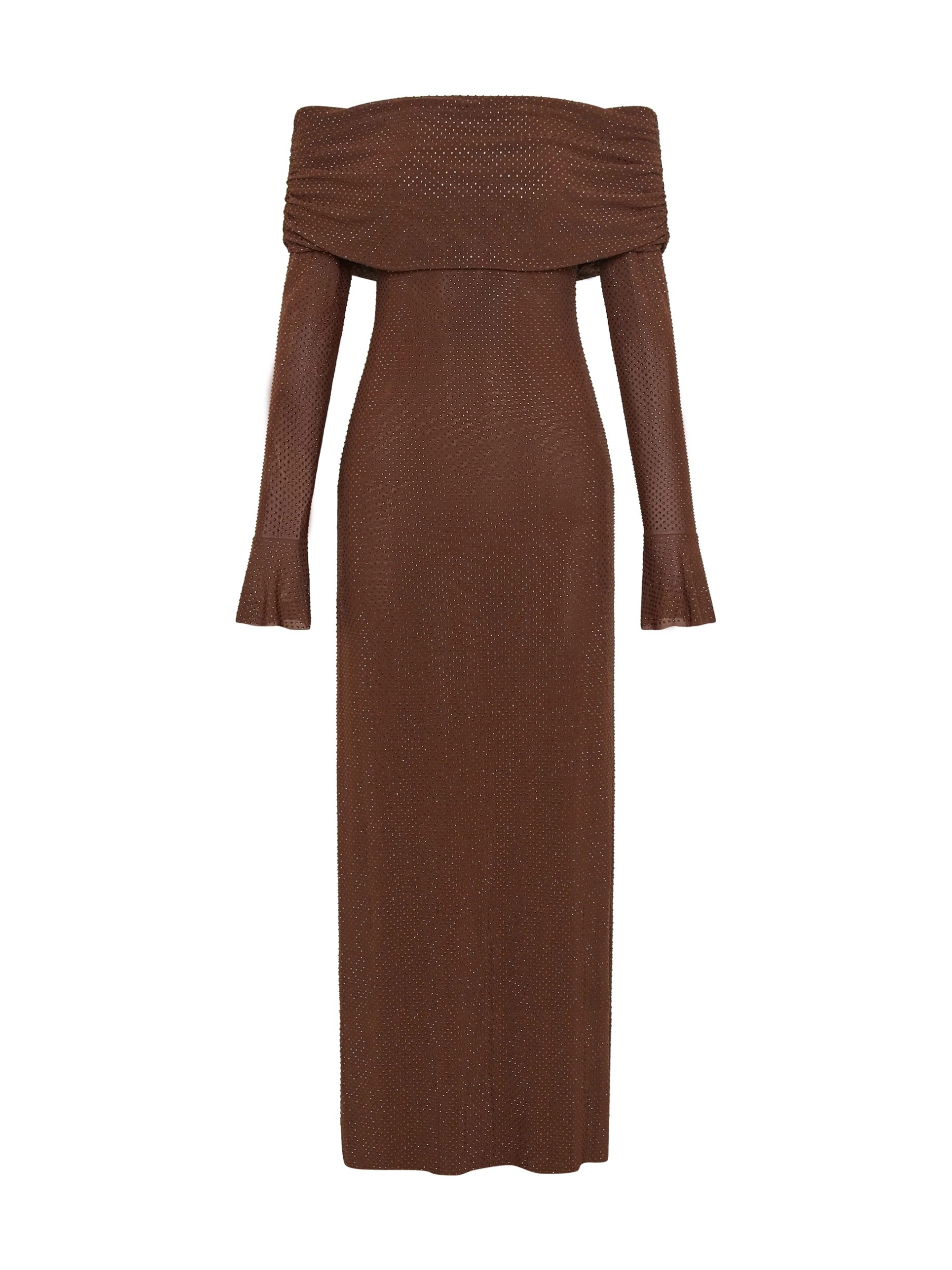 Yanely Işıltılı Düşük Omuz Maxi Elbise