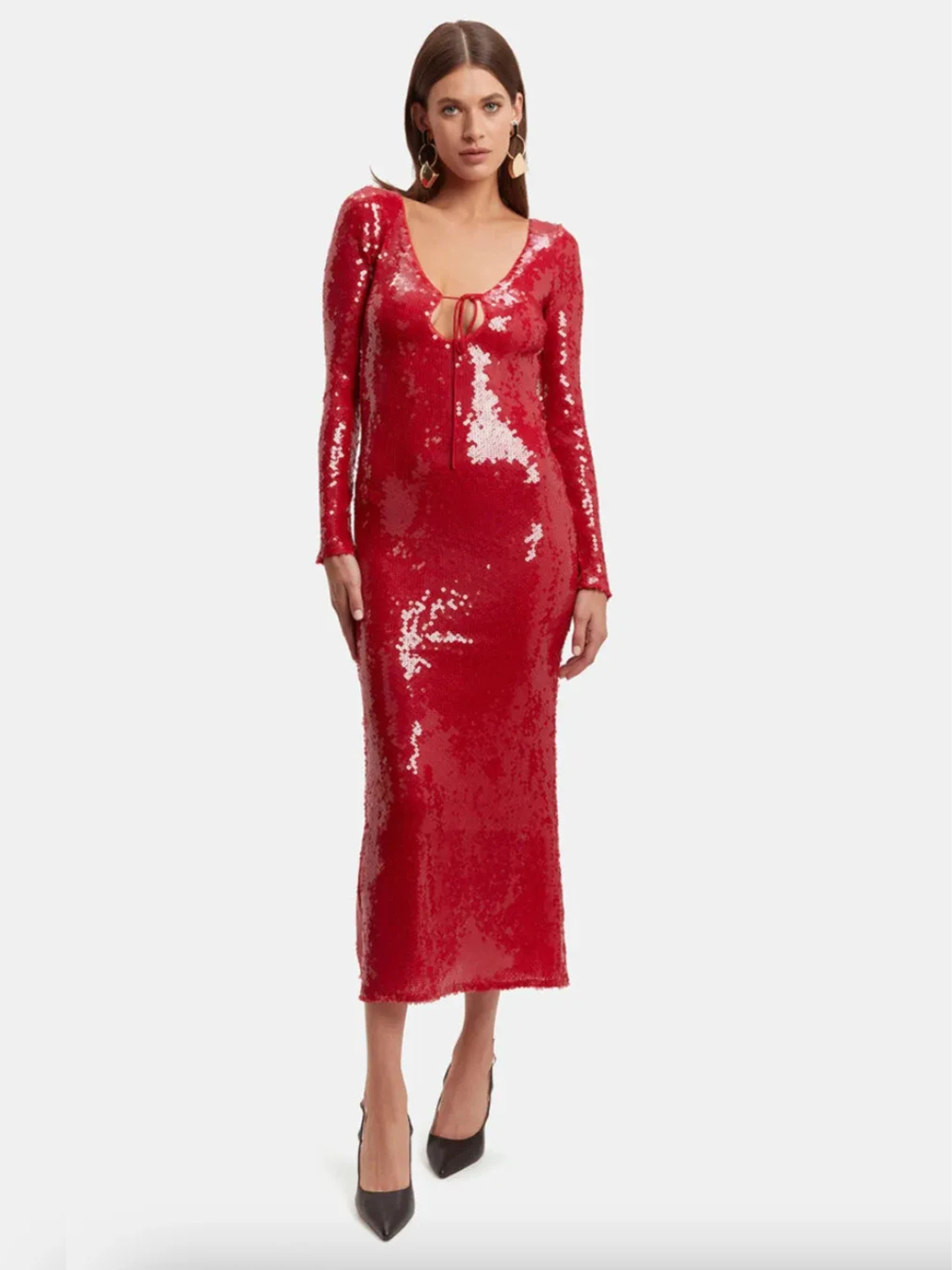 Nil Payetli Sırt Dekolteli Midi Elbise