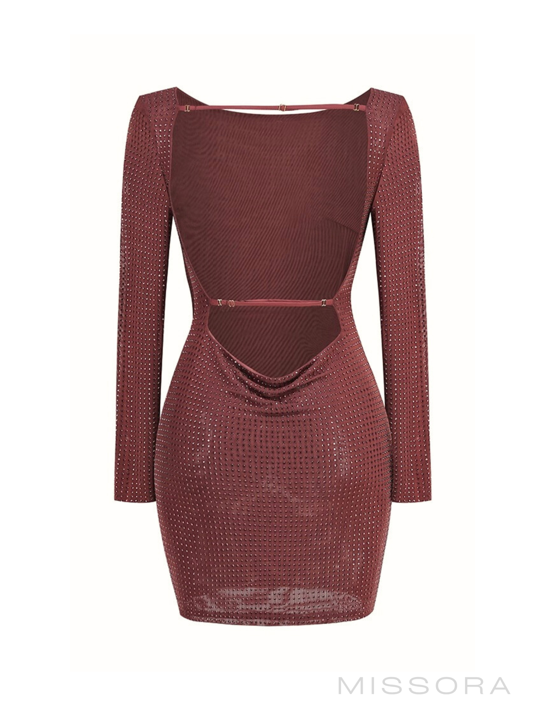 Nyla Sırtı Açık Işıltılı Uzun Kol Mini Elbise