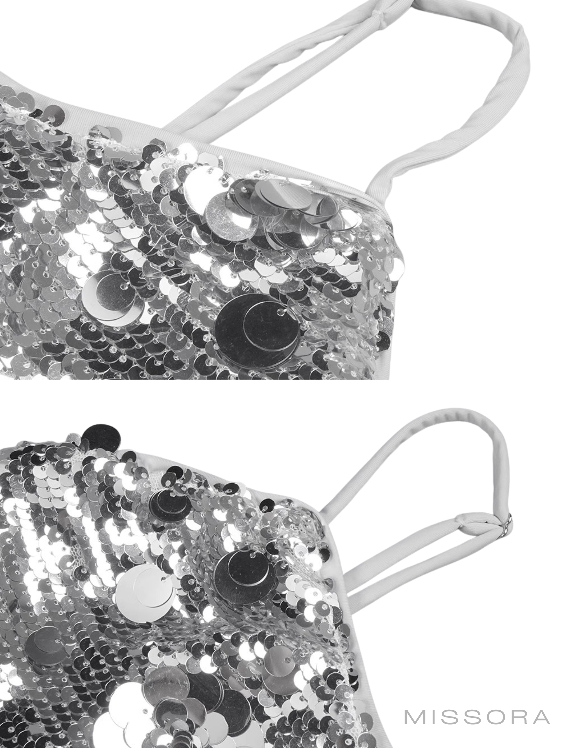 Denisse Gümüş Payetli Askılı Maksi Elbise