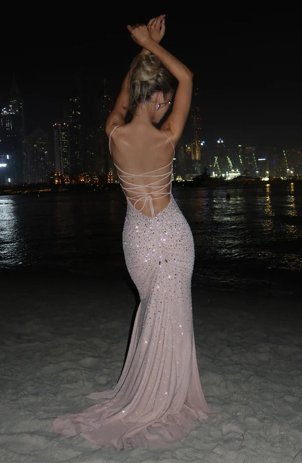 Corie Kristal İşlemeli Sırtı Açık Balık Elbise