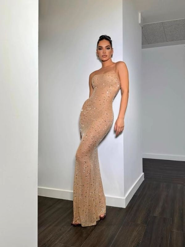 Samiah Parıltılı Askılı Uzun Elbise