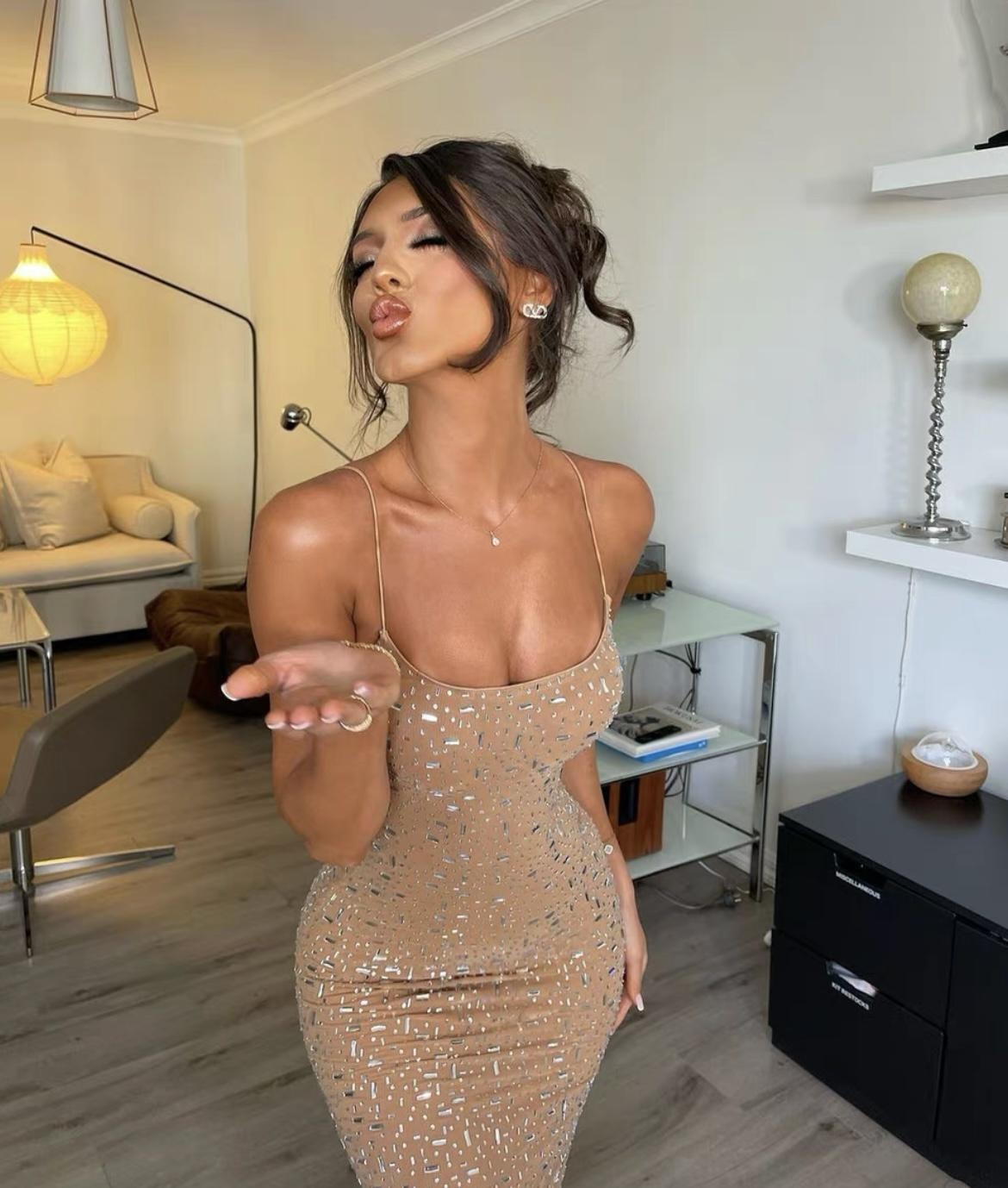 Samiah Parıltılı Askılı Uzun Elbise