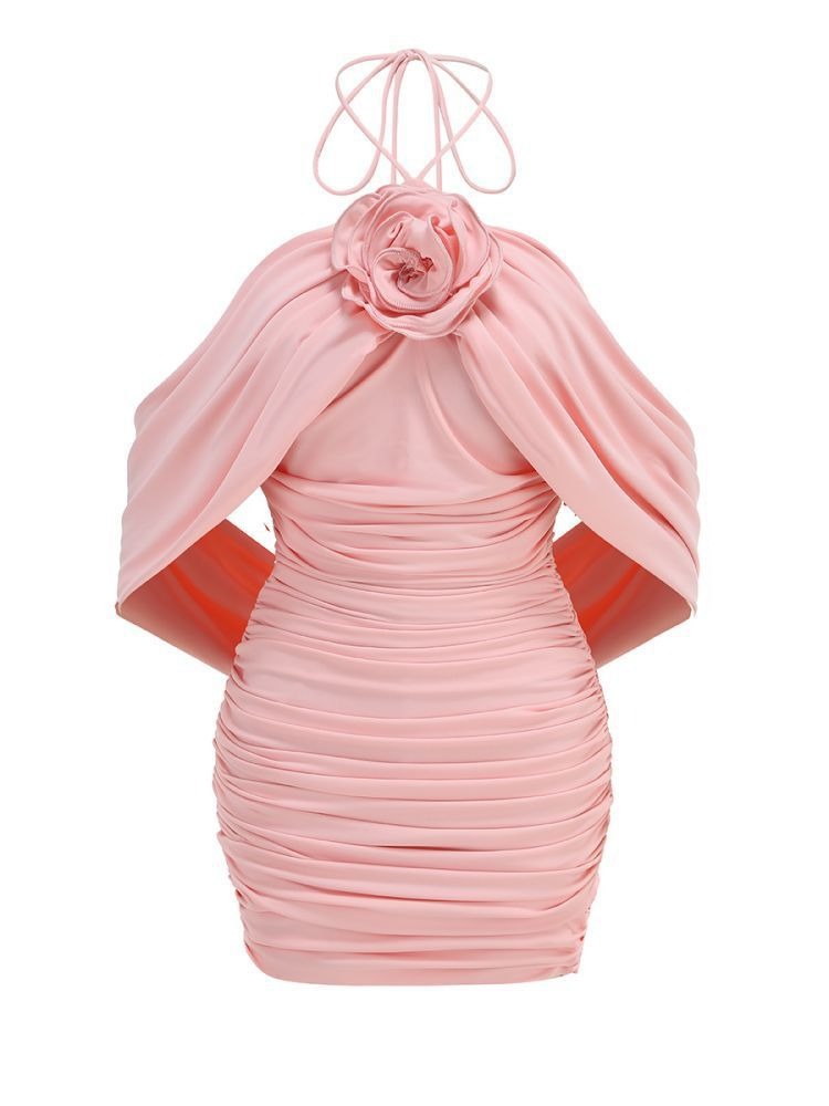 Haisley Gül Detaylı Düşük Omuz Mini Elbise