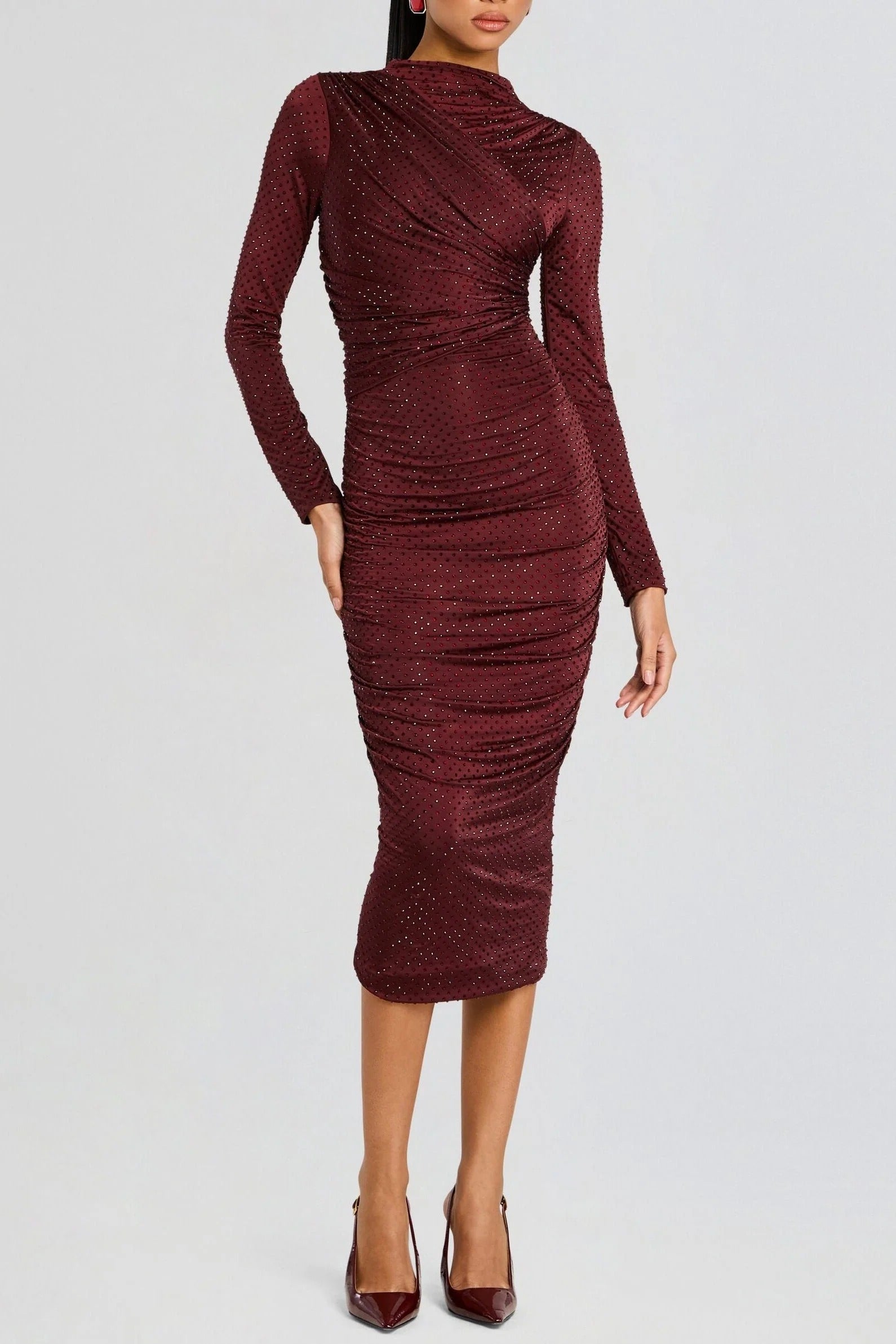 Venice Işıltılı Uzun Kol Maksi Elbise