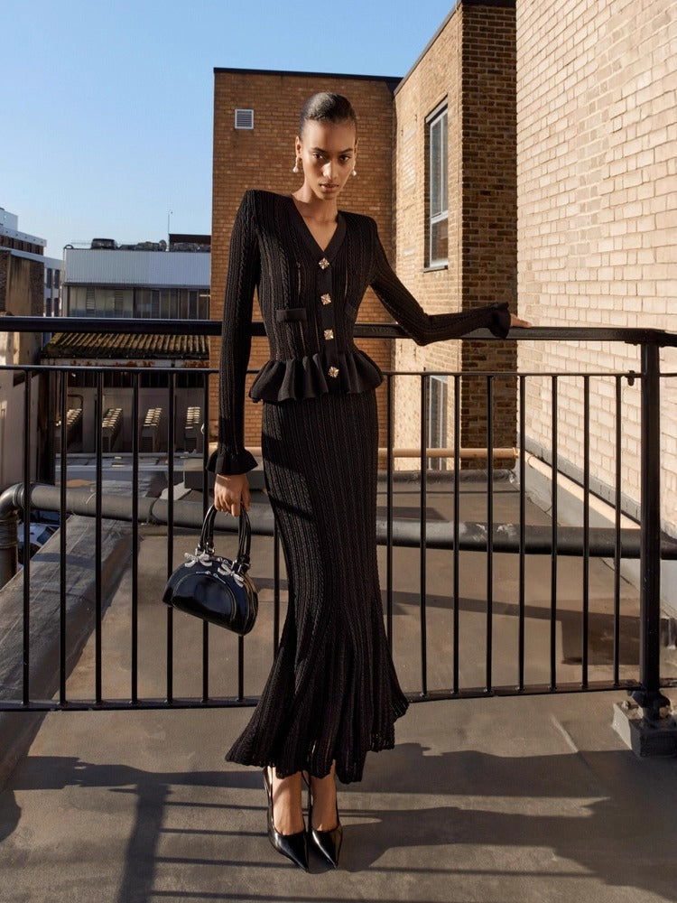 Armoni Örgü V Yaka Balık Elbise