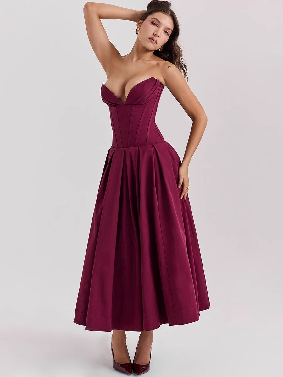 Cosette Askısız Korseli Maksi Elbise