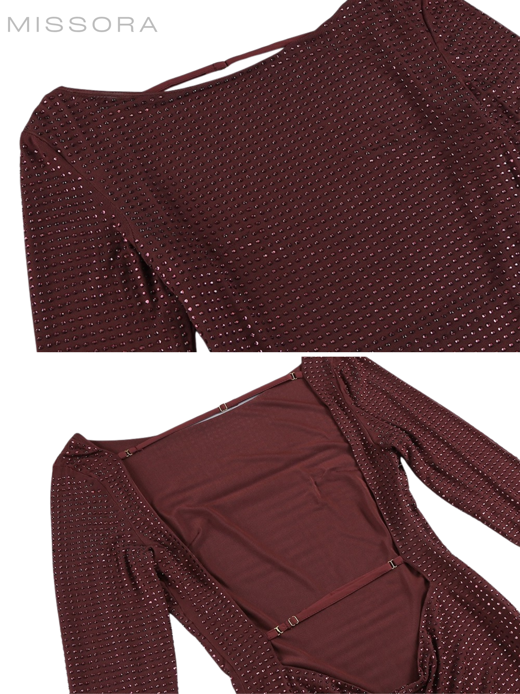 Nyla Sırtı Açık Işıltılı Uzun Kol Mini Elbise