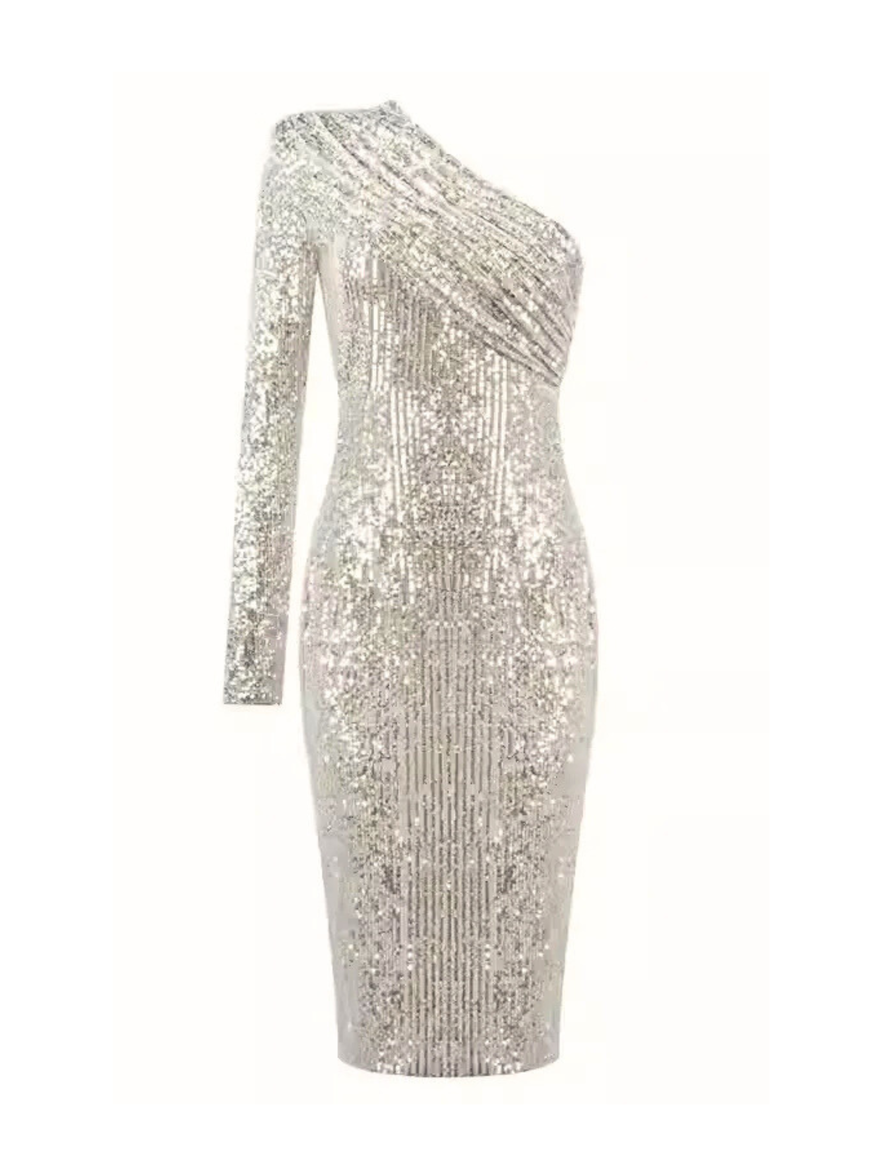 Maizie Payetli Tek Omuz Elbise