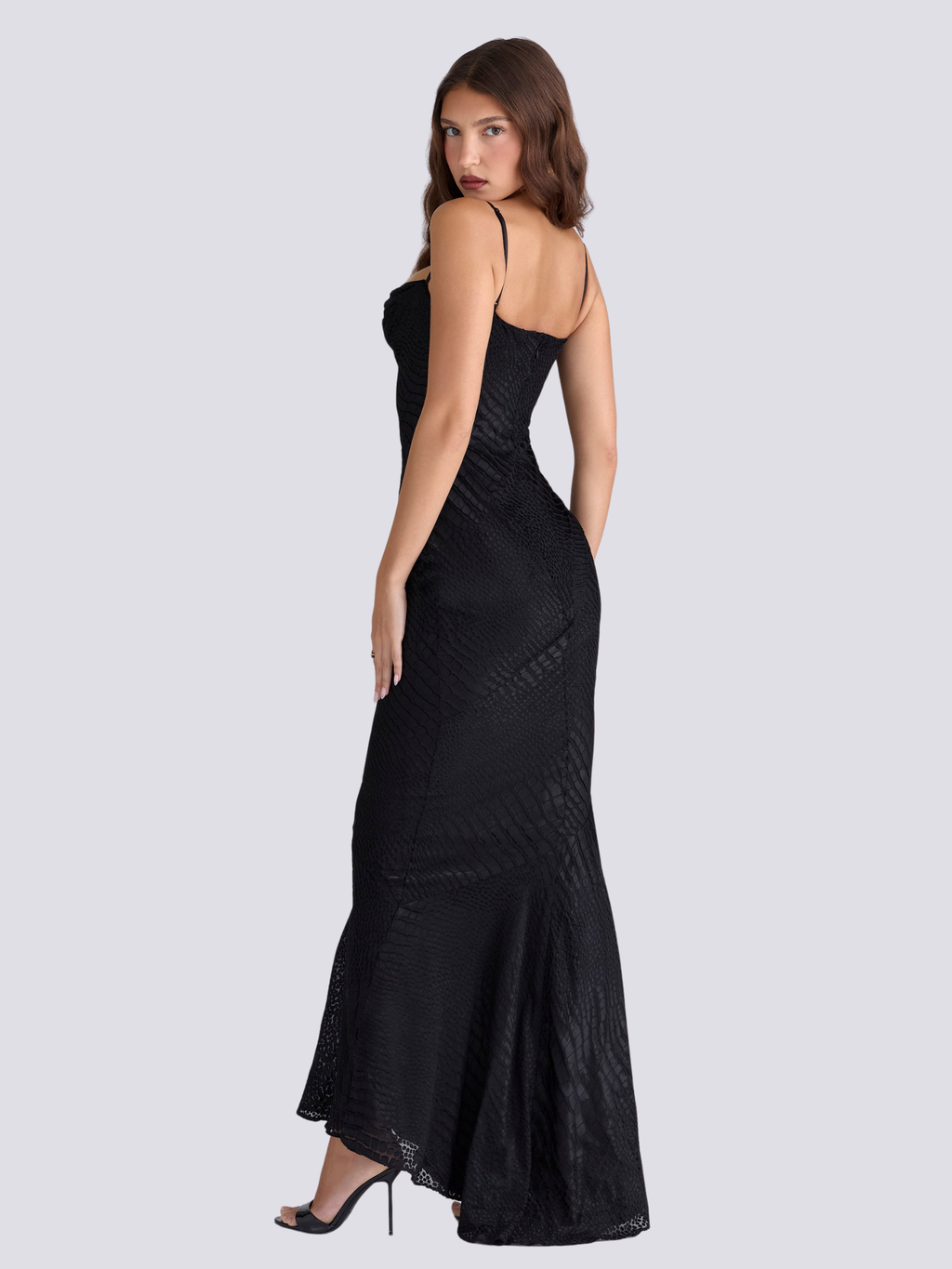 Amaria Timsah Dokulu Askılı Maksi Elbise