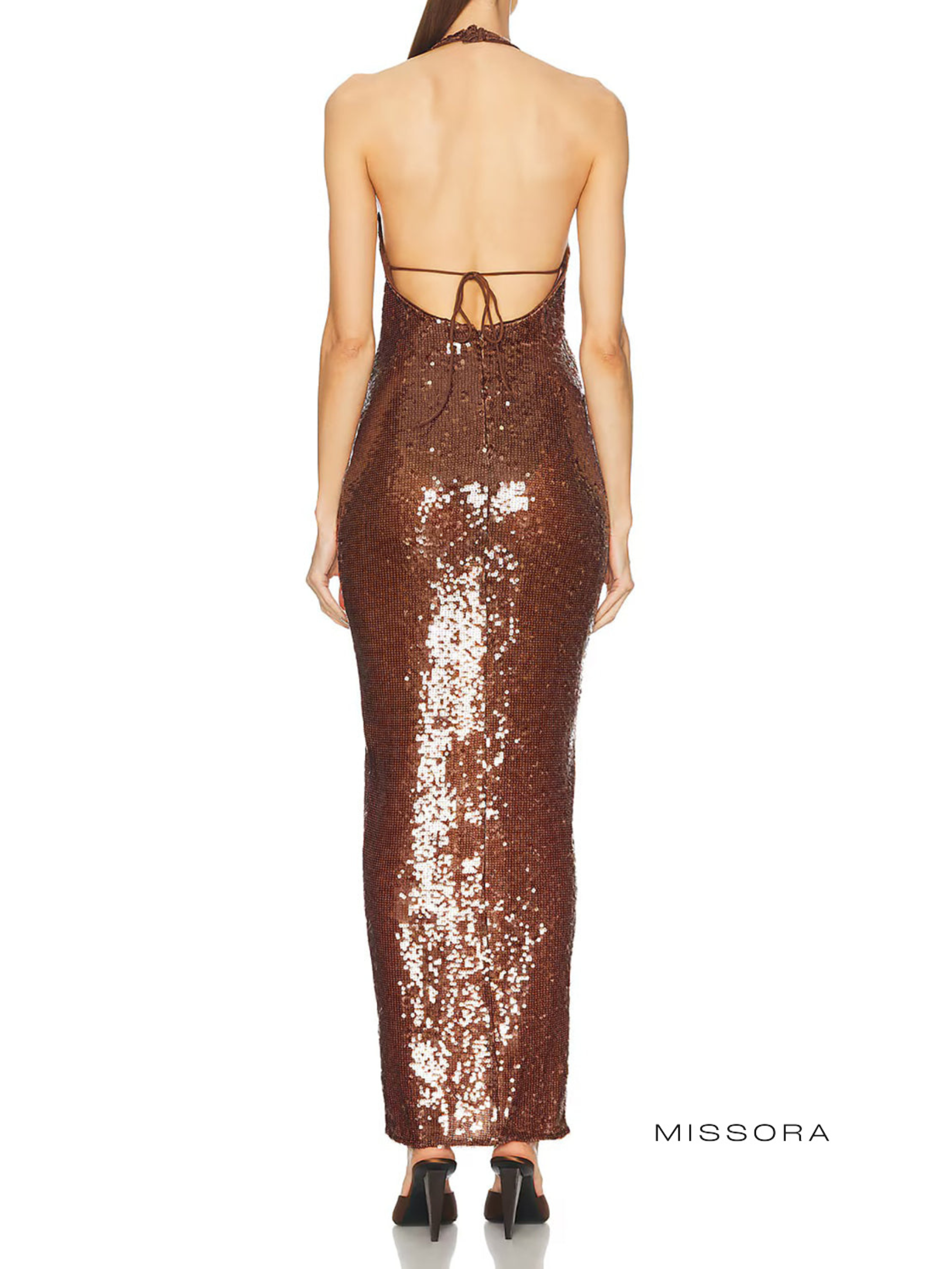 Brilee Bronz Payetli Abiye Elbise