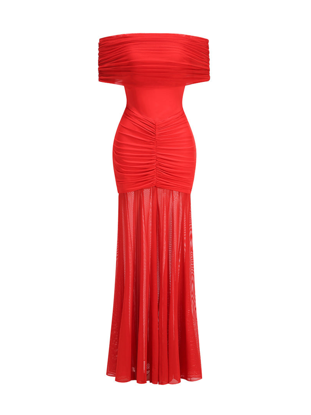 Karlyn Omzu Açık Tül Maxi Elbise