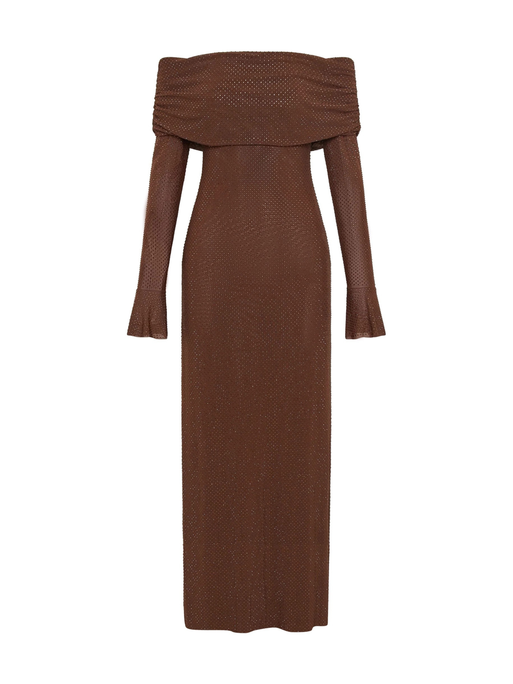 Yanely Işıltılı Düşük Omuz Maxi Elbise