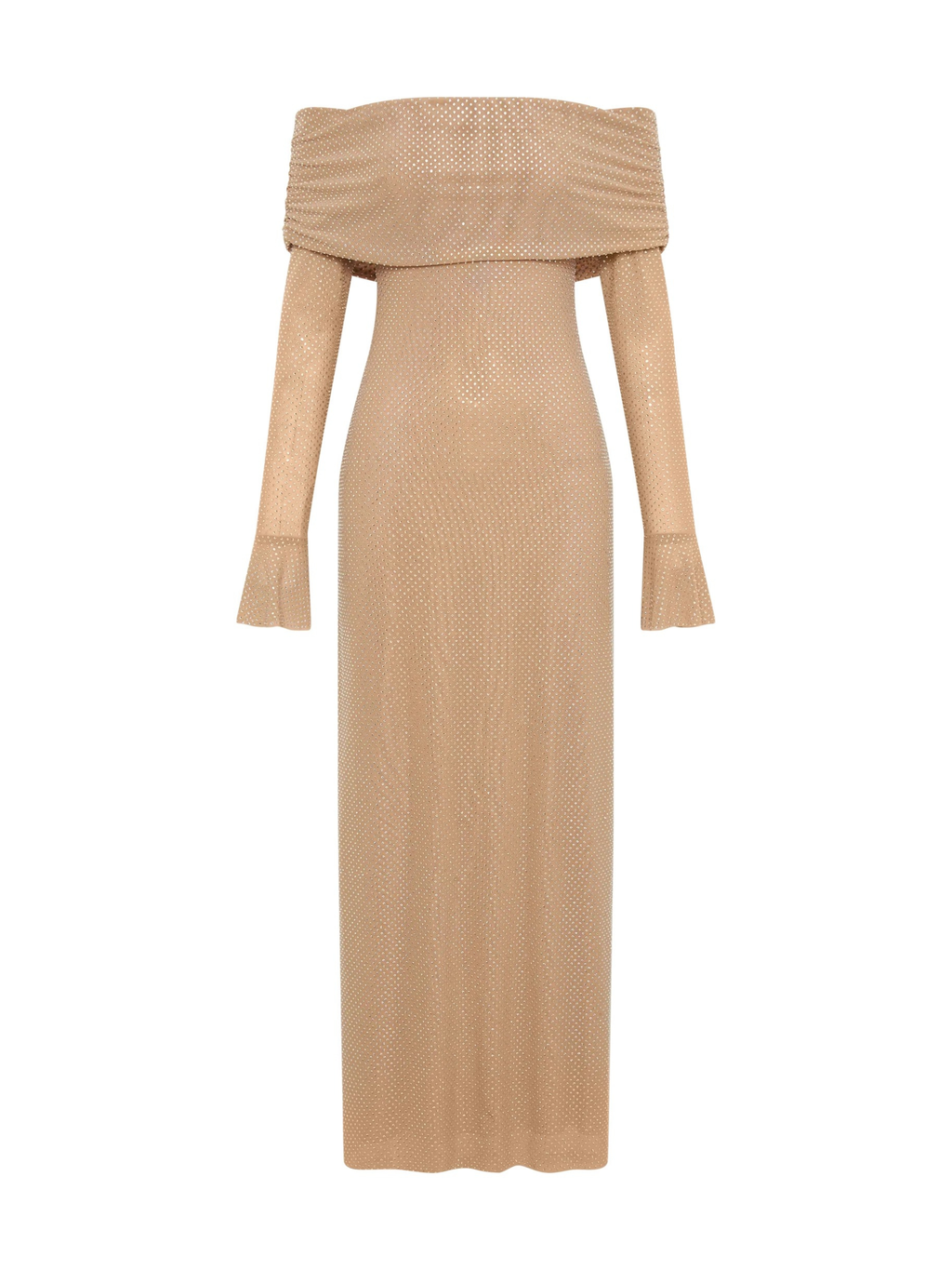 Yanely Işıltılı Düşük Omuz Maxi Elbise