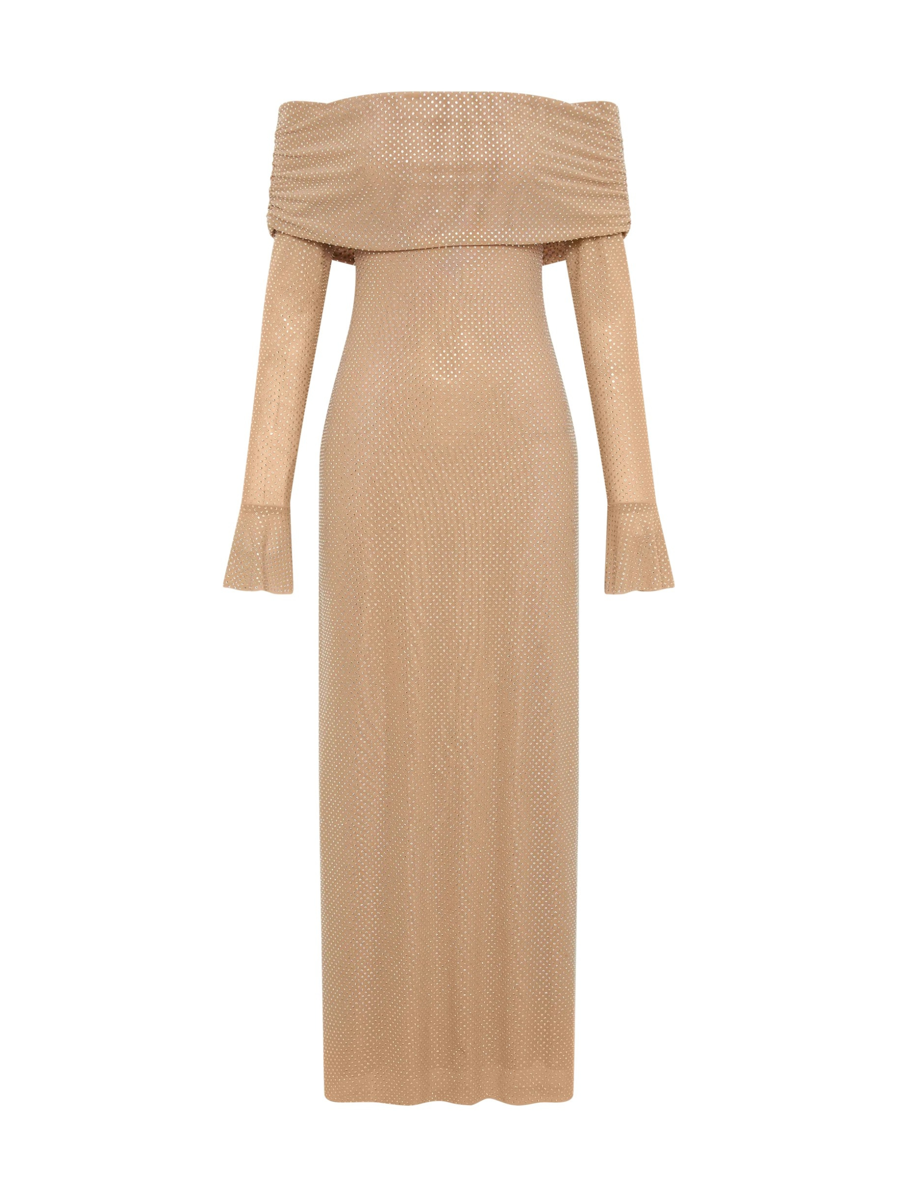 Yanely Işıltılı Düşük Omuz Maxi Elbise