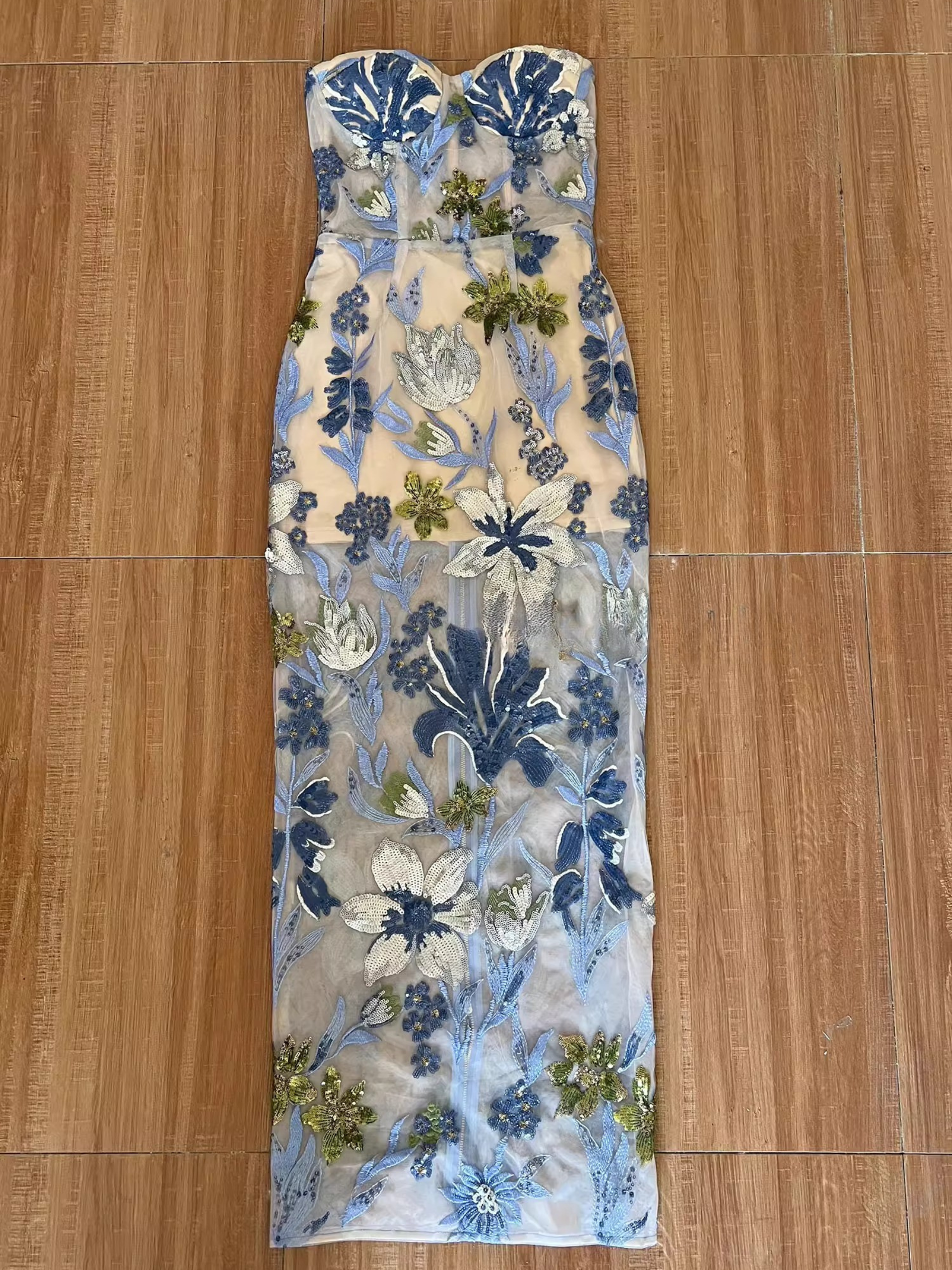 Lucero Straplez Çiçekli Abiye Elbise