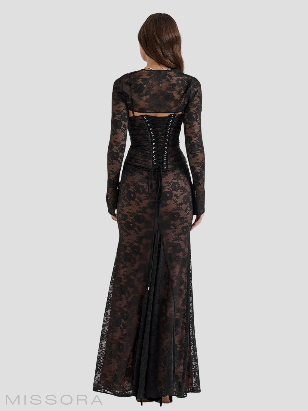 Kelsie İki Parça Dantel Maksi Elbise - Beyaz