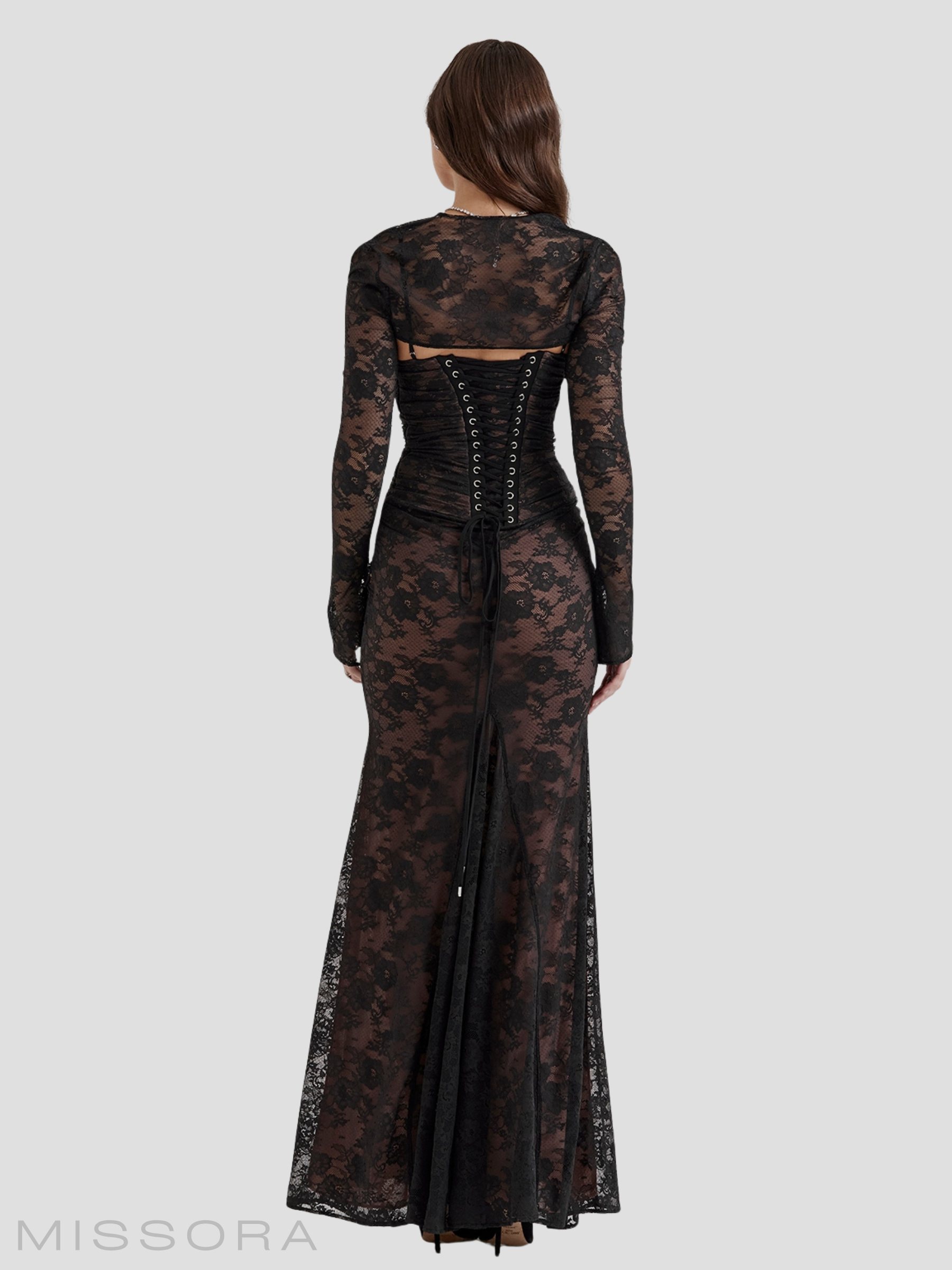 Kelsie İki Parça Dantel Maksi Elbise - Beyaz