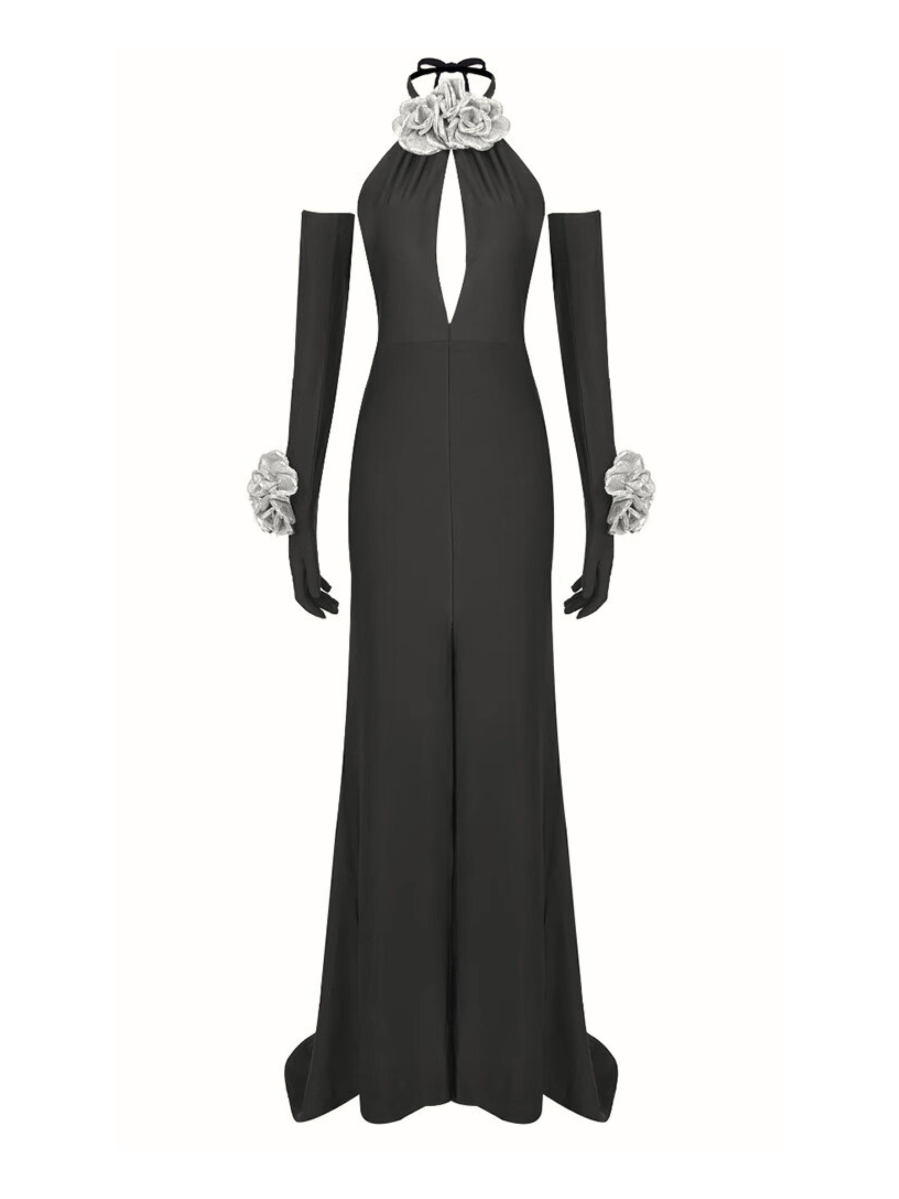 Aurianna Çiçek Detaylı Eldivenli Maxi Elbise