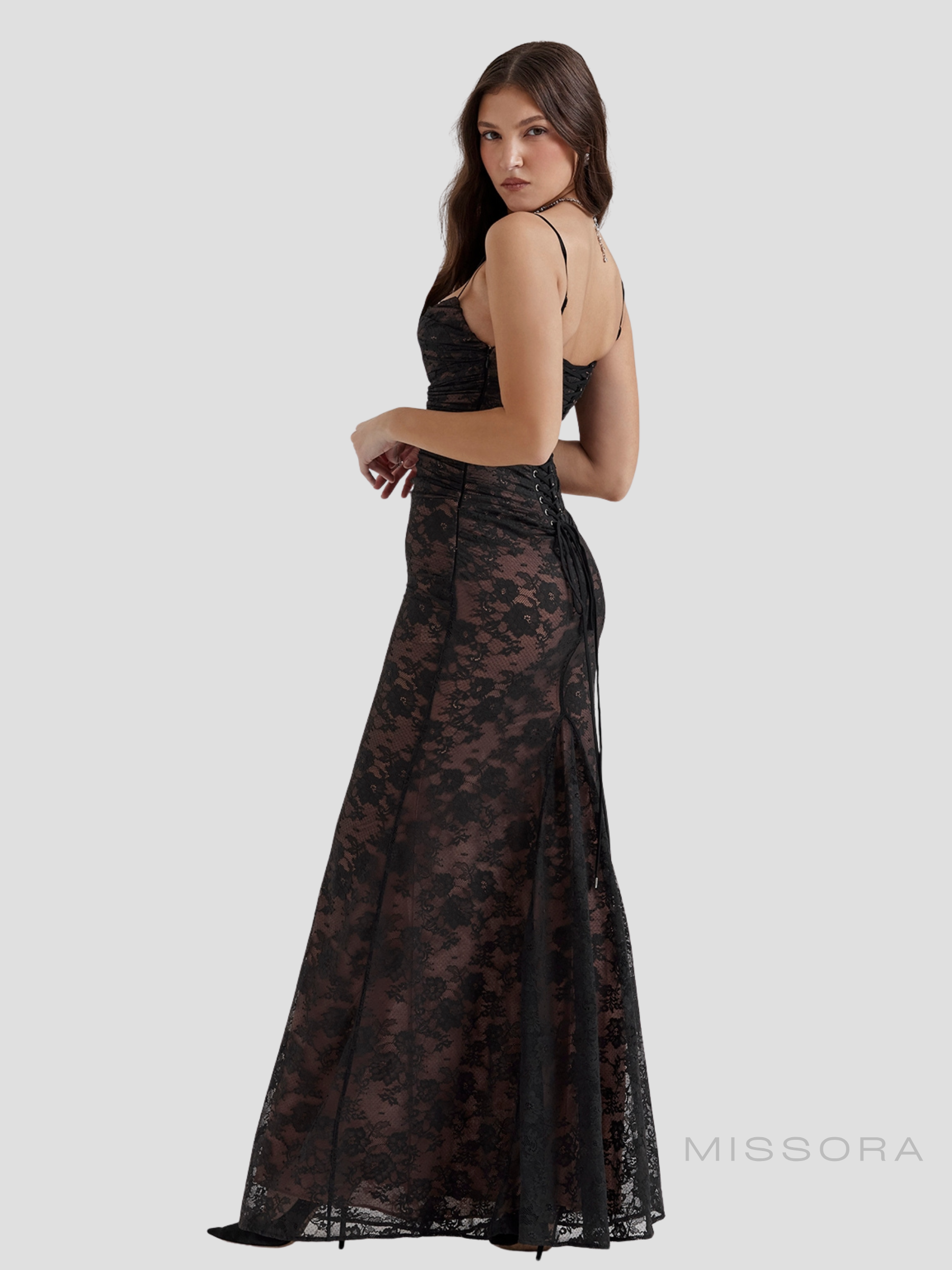 Kelsie İki Parça Dantel Maksi Elbise - Beyaz