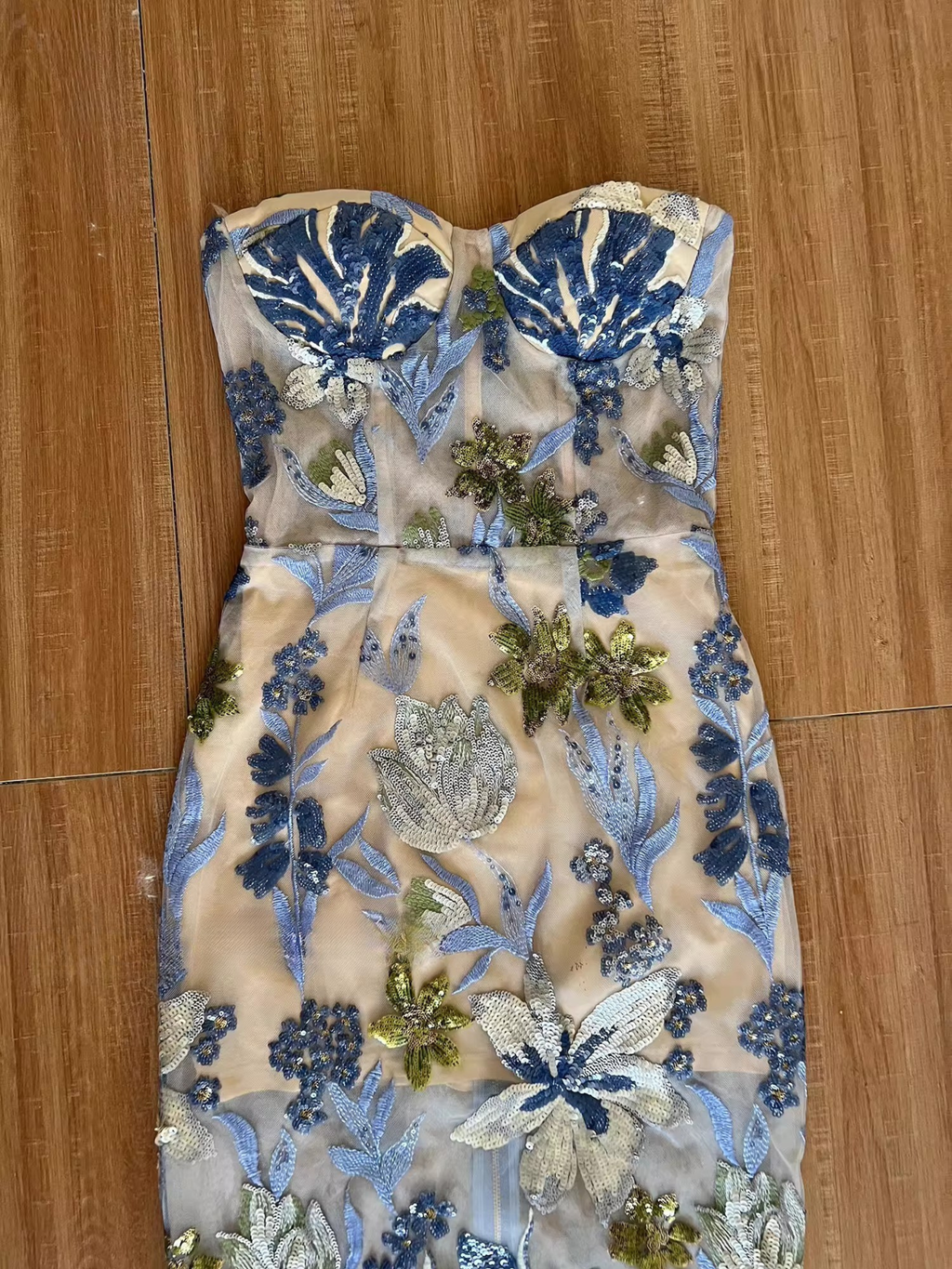 Lucero Straplez Çiçekli Abiye Elbise