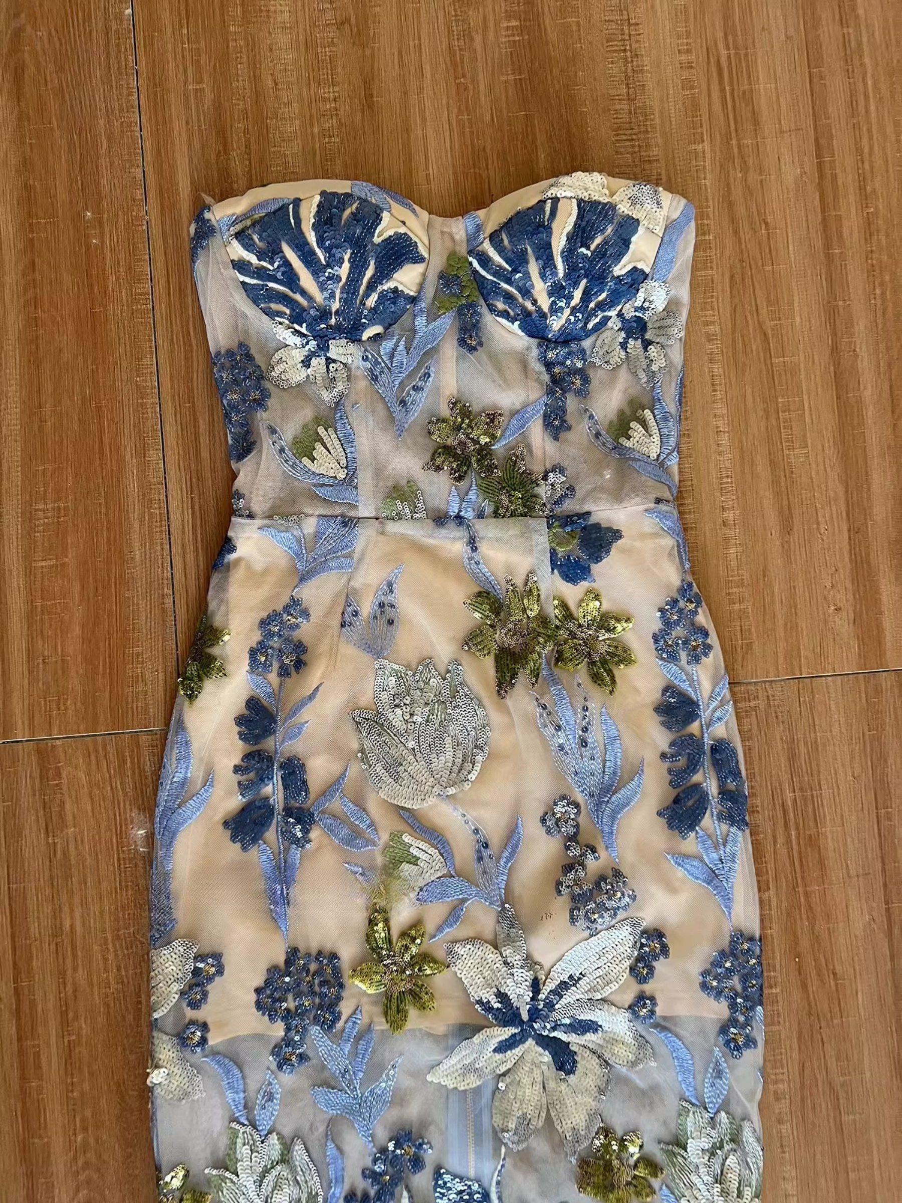 Lucero Straplez Çiçekli Abiye Elbise