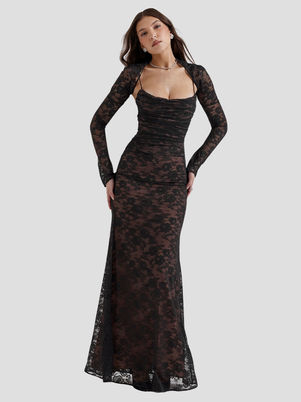 Kelsie İki Parça Dantel Maksi Elbise - Beyaz