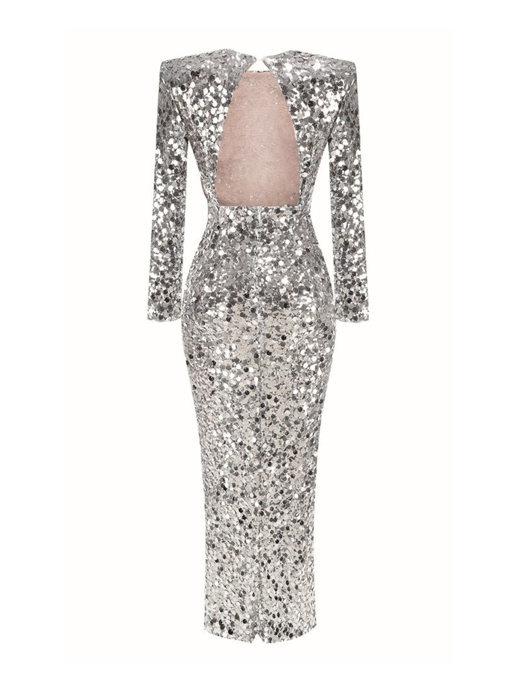 Phyllis Gümüş Payetli Yırtmaçlı Maksi Elbise