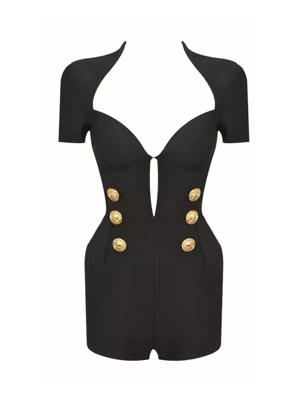 Jean Altın Düğme Detaylı Bandaj Tulum