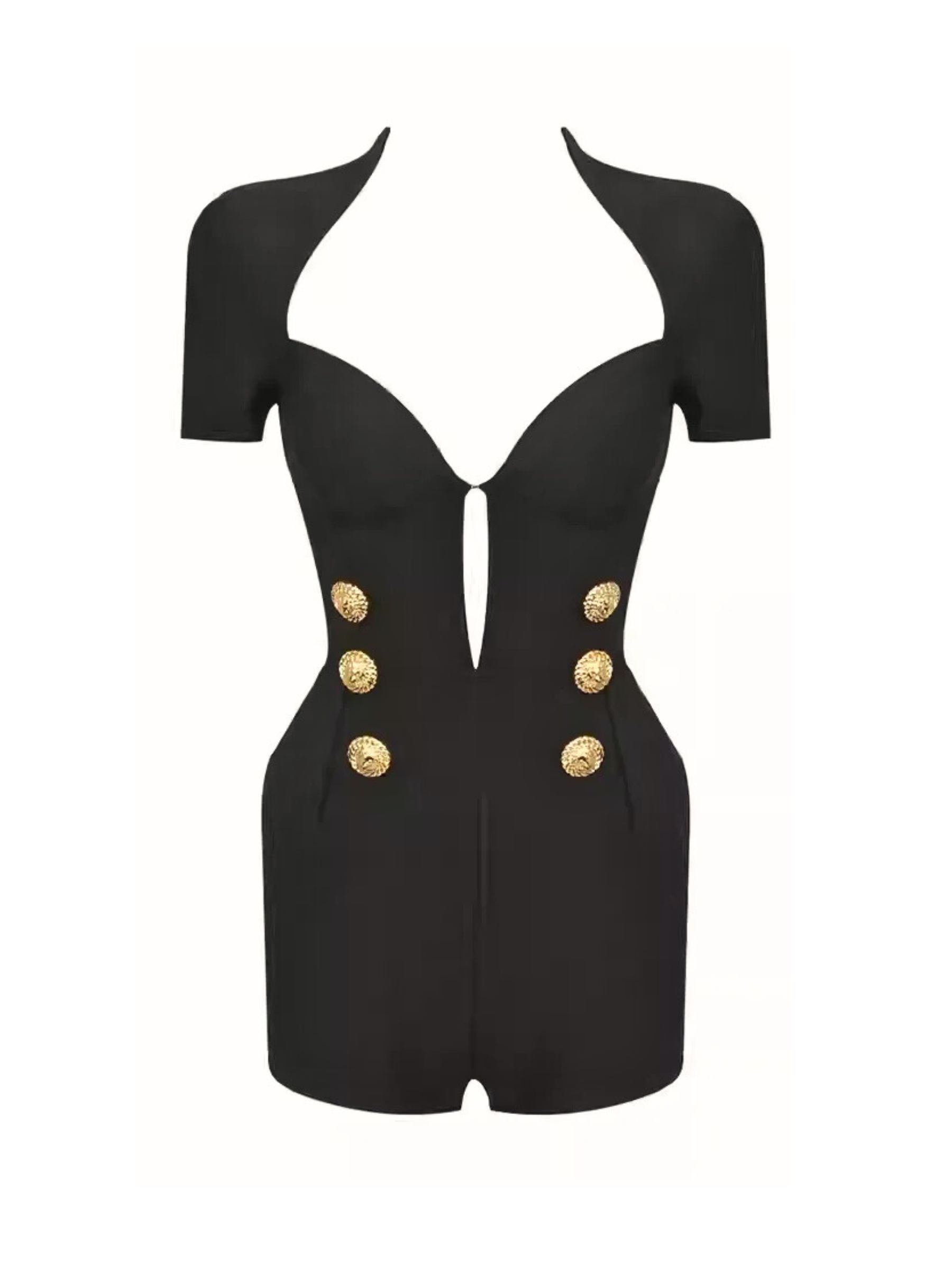 Jean Altın Düğme Detaylı Bandaj Tulum