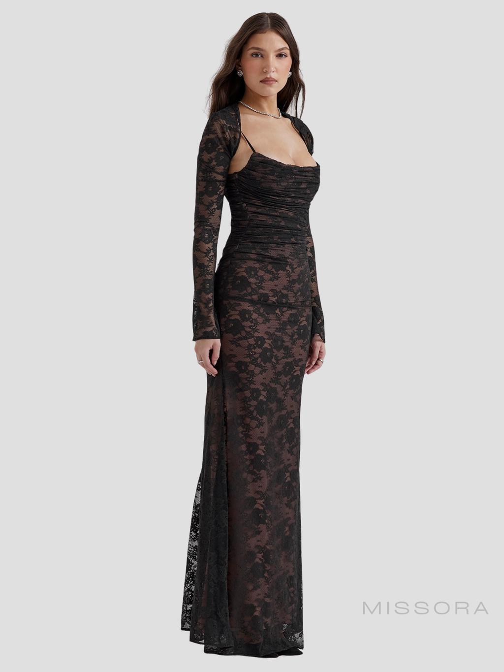 Kelsie İki Parça Dantel Maksi Elbise - Beyaz