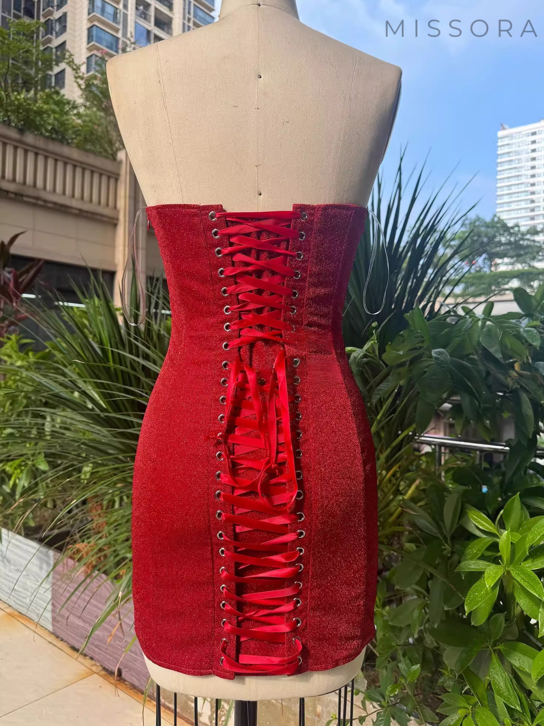 Divya Straplez Işıltılı Mini Elbise