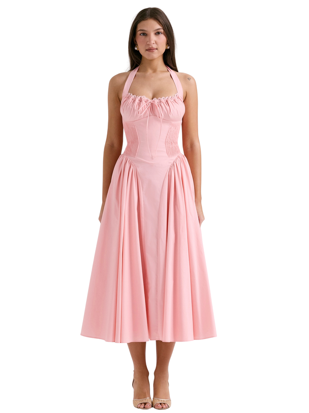 Kenzli Halter Midi Elbise - Pembe