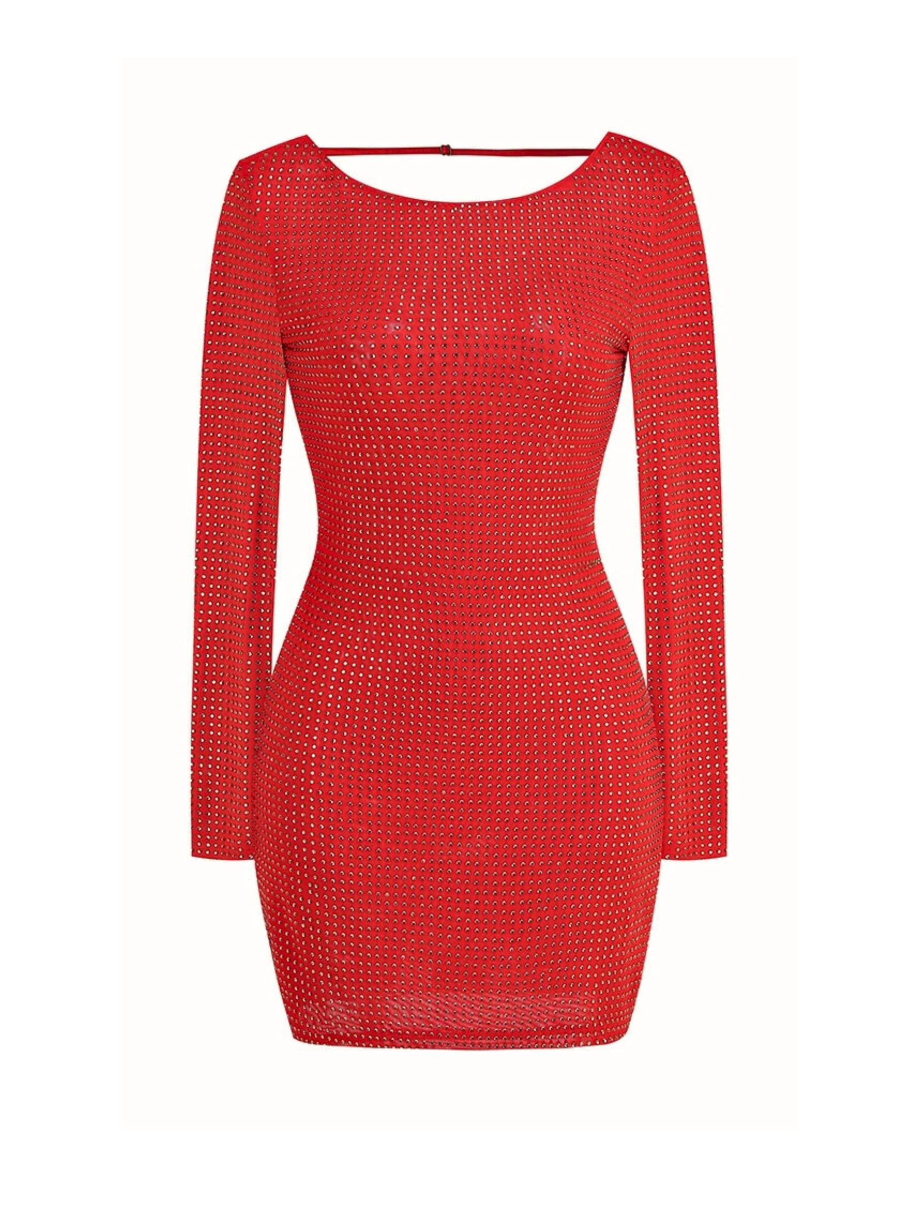 Nyla Sırtı Açık Işıltılı Uzun Kol Mini Elbise