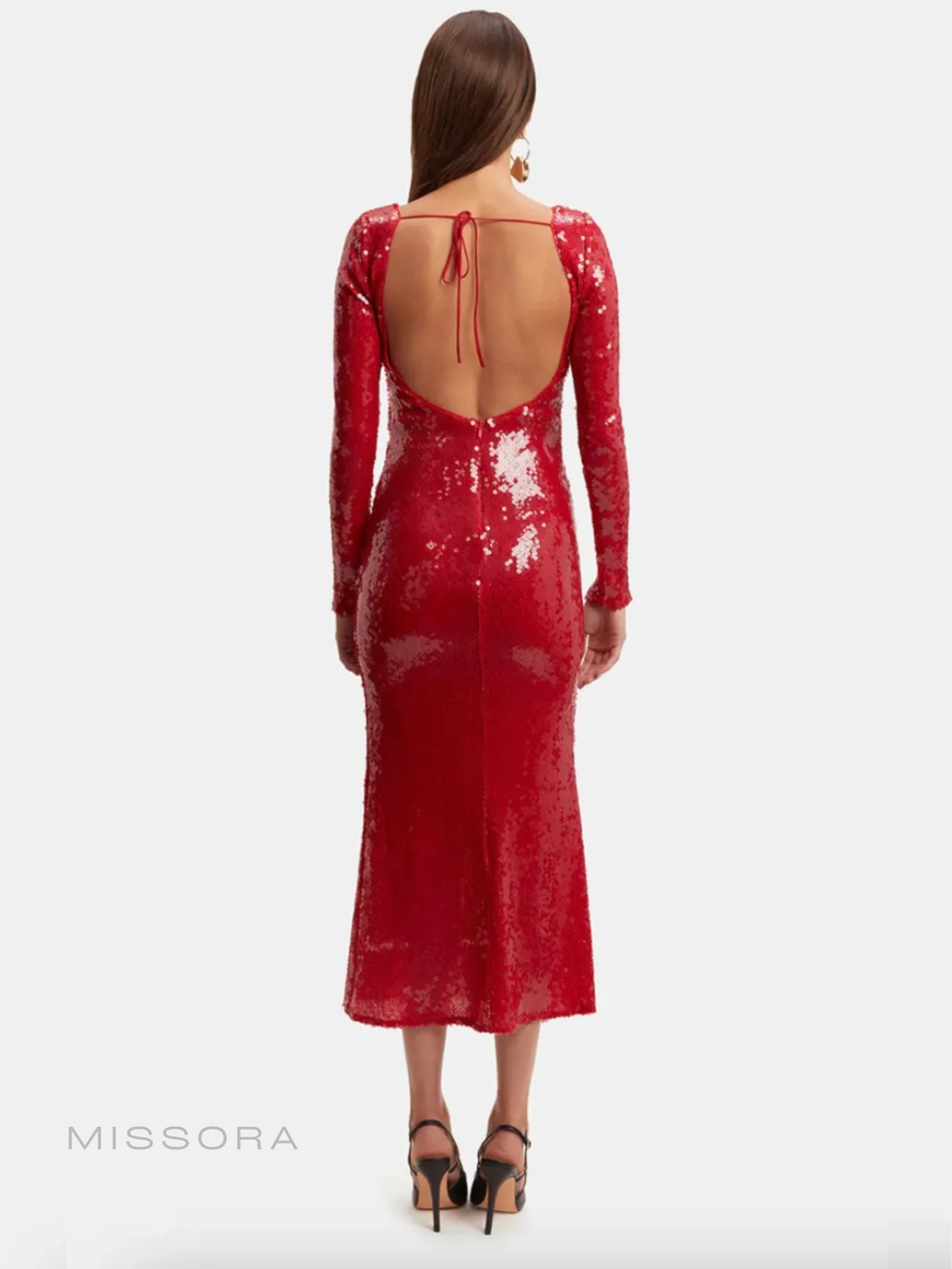 Nil Payetli Sırt Dekolteli Midi Elbise