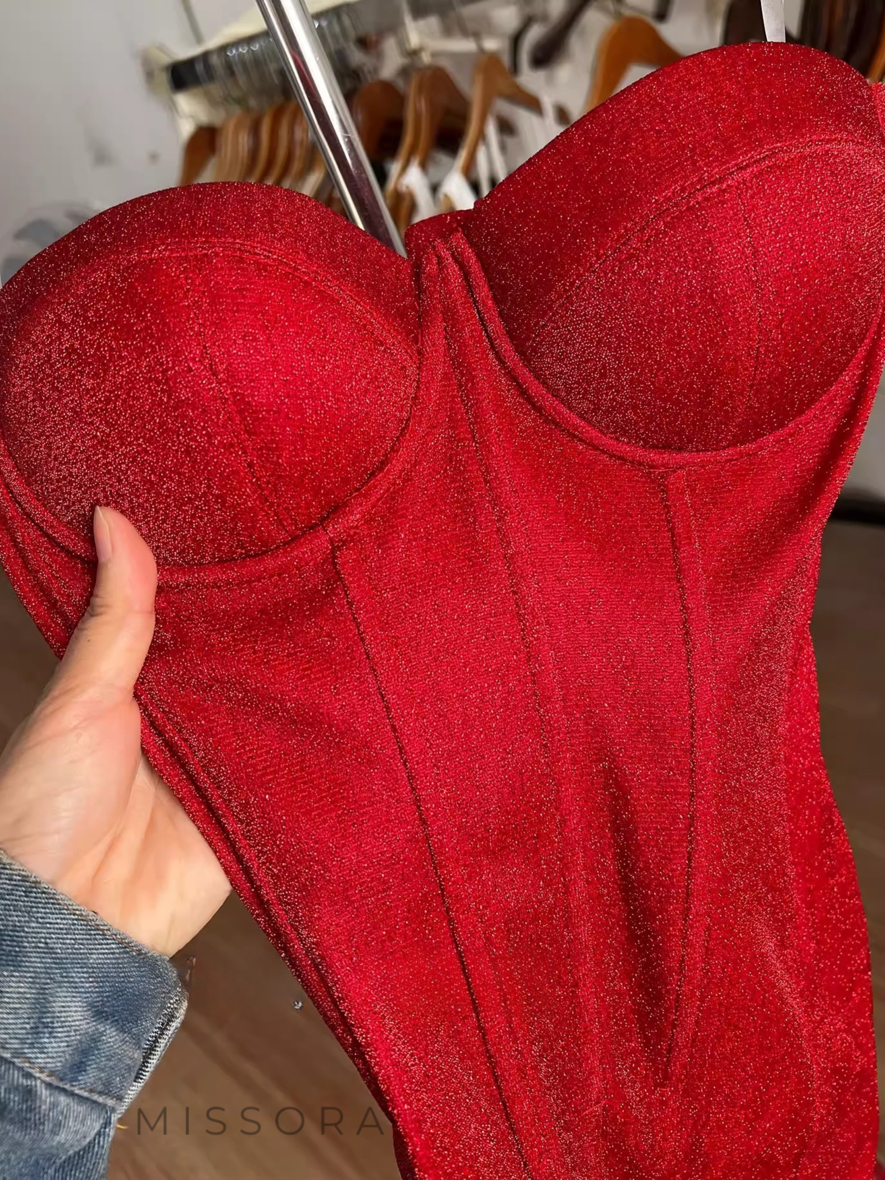 Divya Straplez Işıltılı Mini Elbise