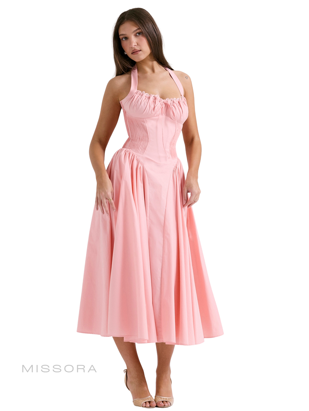 Kenzli Halter Midi Elbise - Pembe