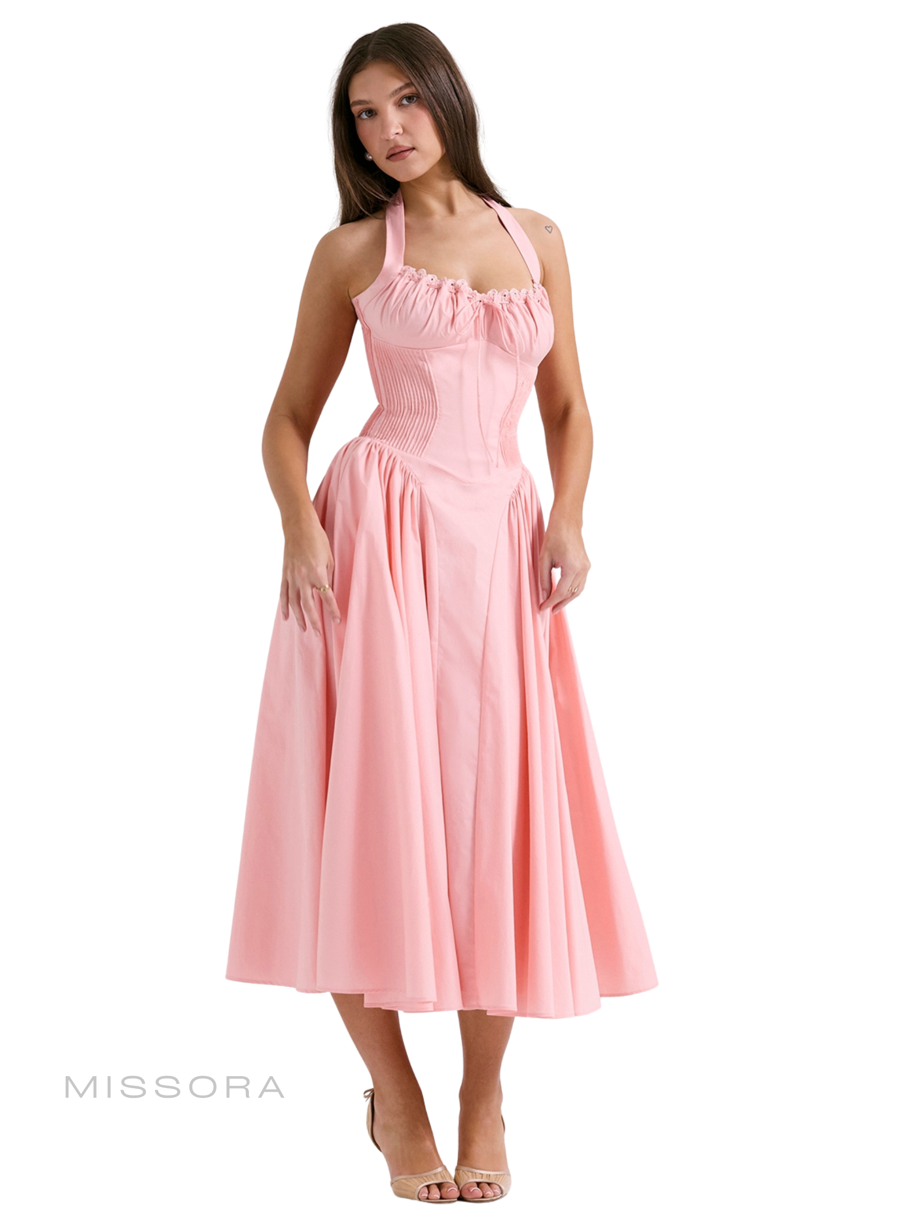 Kenzli Halter Midi Elbise - Pembe