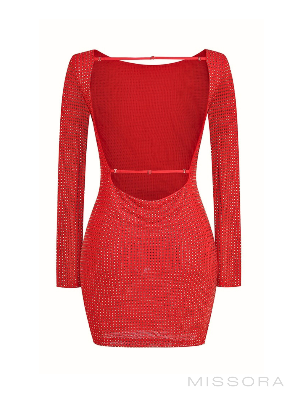 Nyla Sırtı Açık Işıltılı Uzun Kol Mini Elbise