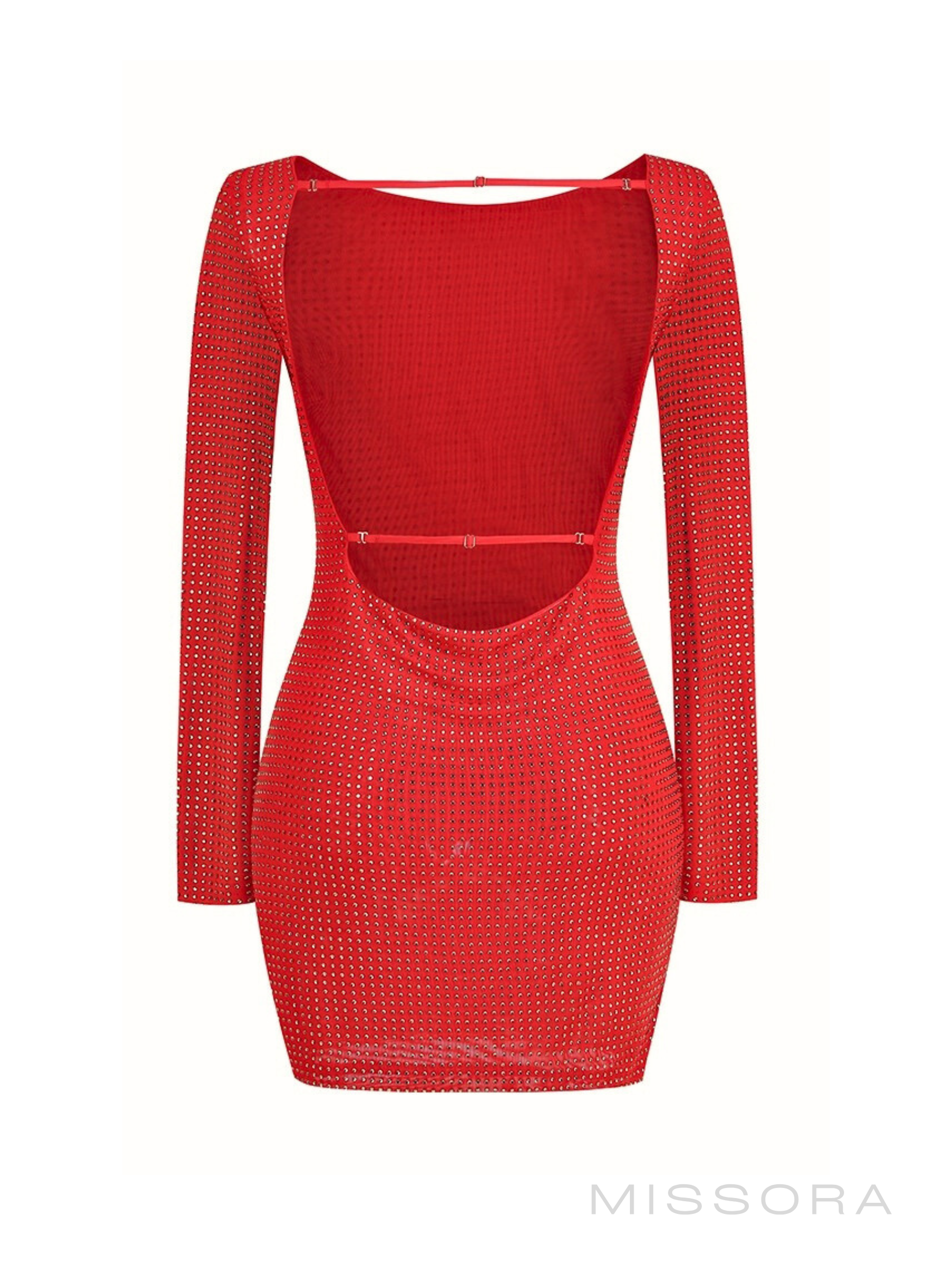 Nyla Sırtı Açık Işıltılı Uzun Kol Mini Elbise