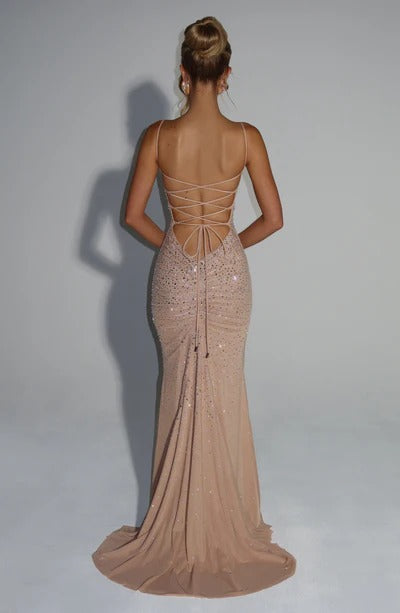 Corie Kristal İşlemeli Sırtı Açık Balık Elbise