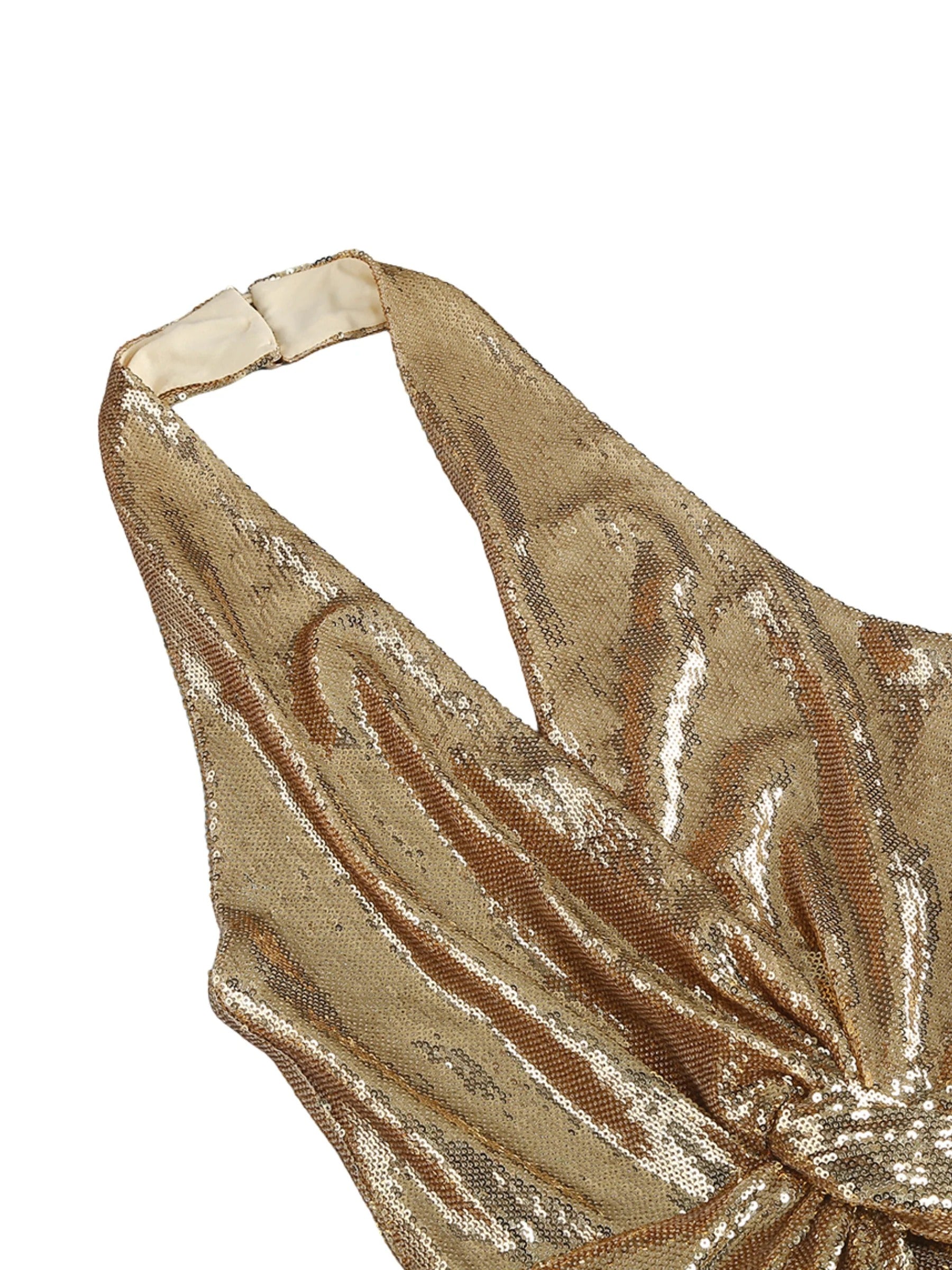 Kaislee Altın Payetli Sırtı Açık Tulum