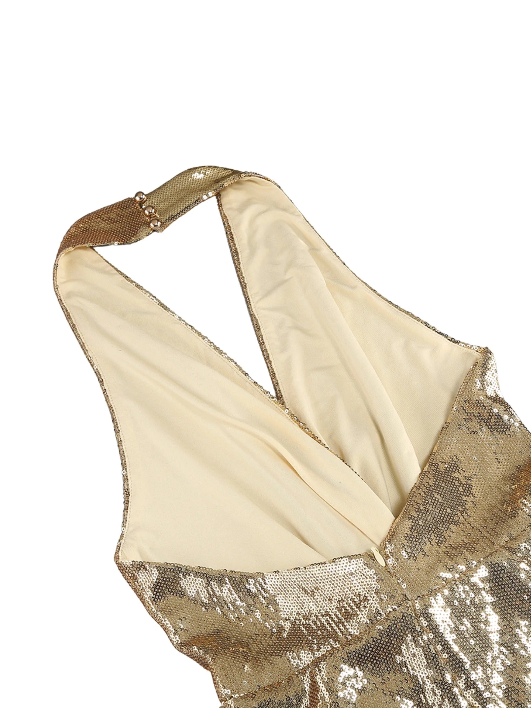 Kaislee Altın Payetli Sırtı Açık Tulum