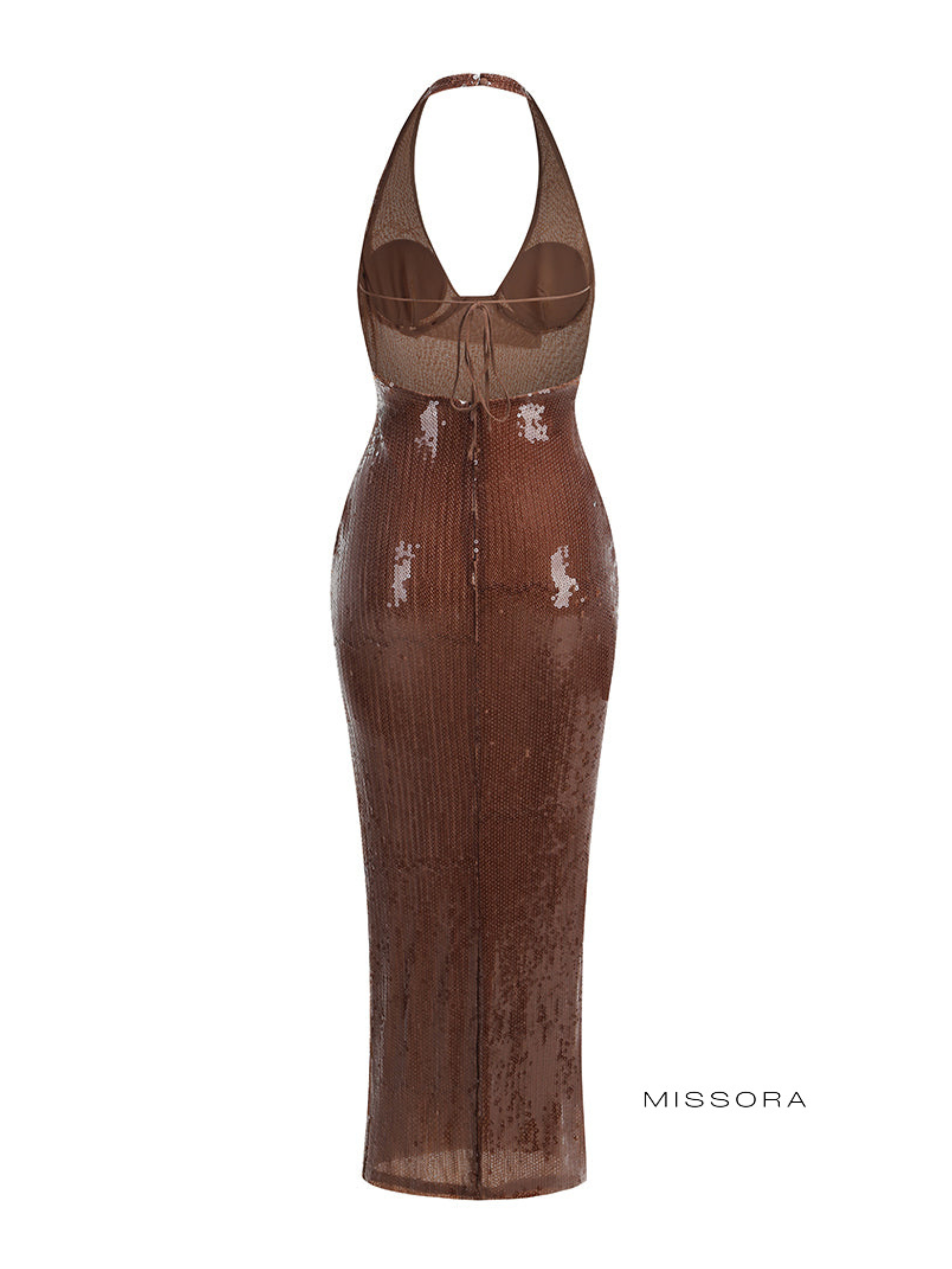 Brilee Bronz Payetli Abiye Elbise