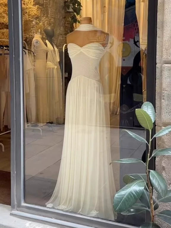 Novalynn Straplez Tül Elbise - Krem Beyaz [SAAEP6LZ]