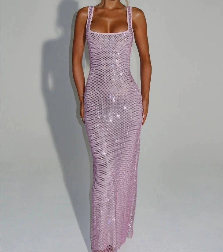 Dior Işıltılı Sırt Dekolteli Elbise - Pink [VQ2LRNSL]