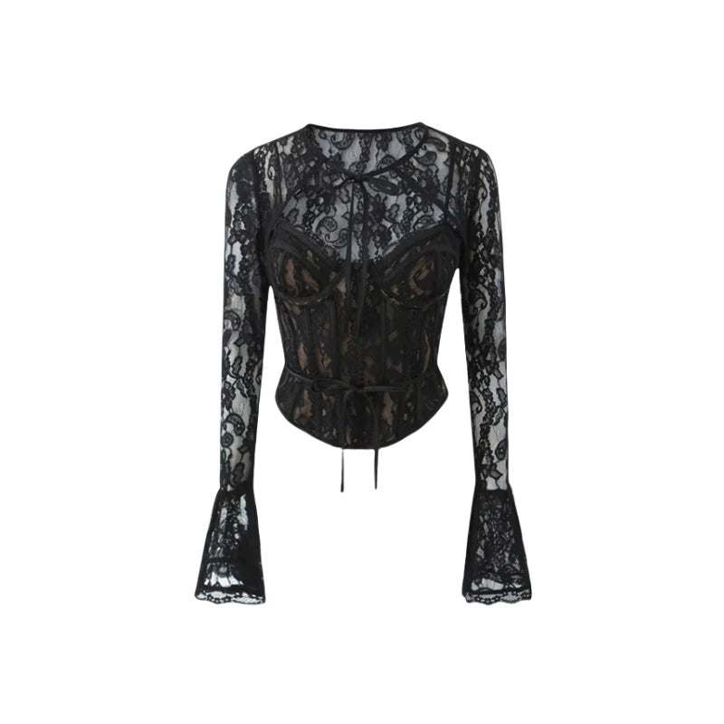 Atlas Transparan Balenli Bluz Takım - Black Two-Piece Set [FPPJ6OAH]