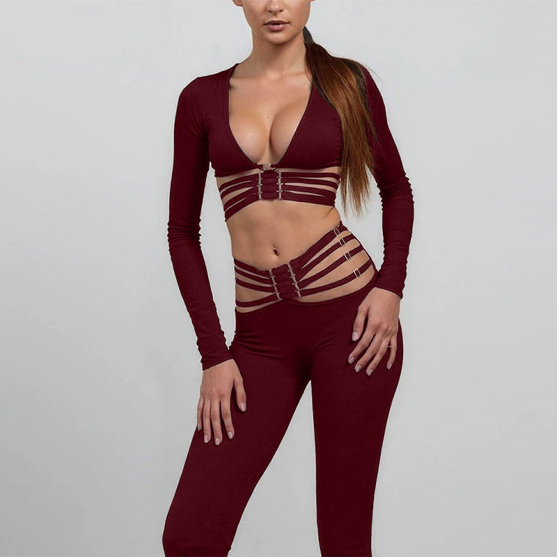 Kehlani Strappy Cut-Out Pantolon Takım - Bordo [L7B9FCZ1]