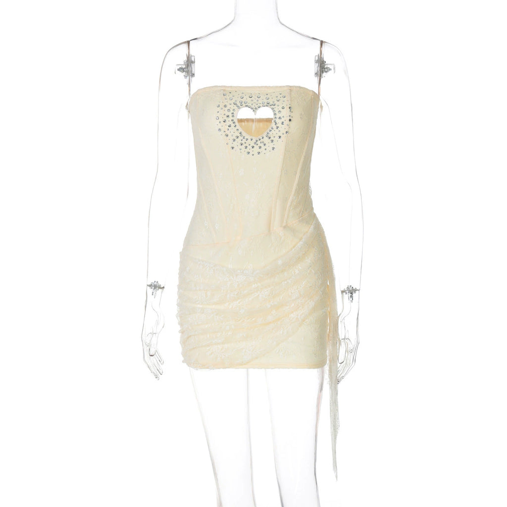 Kynli Straplez Dantel Mini Elbise - Apricot [EHRQ5AGN]