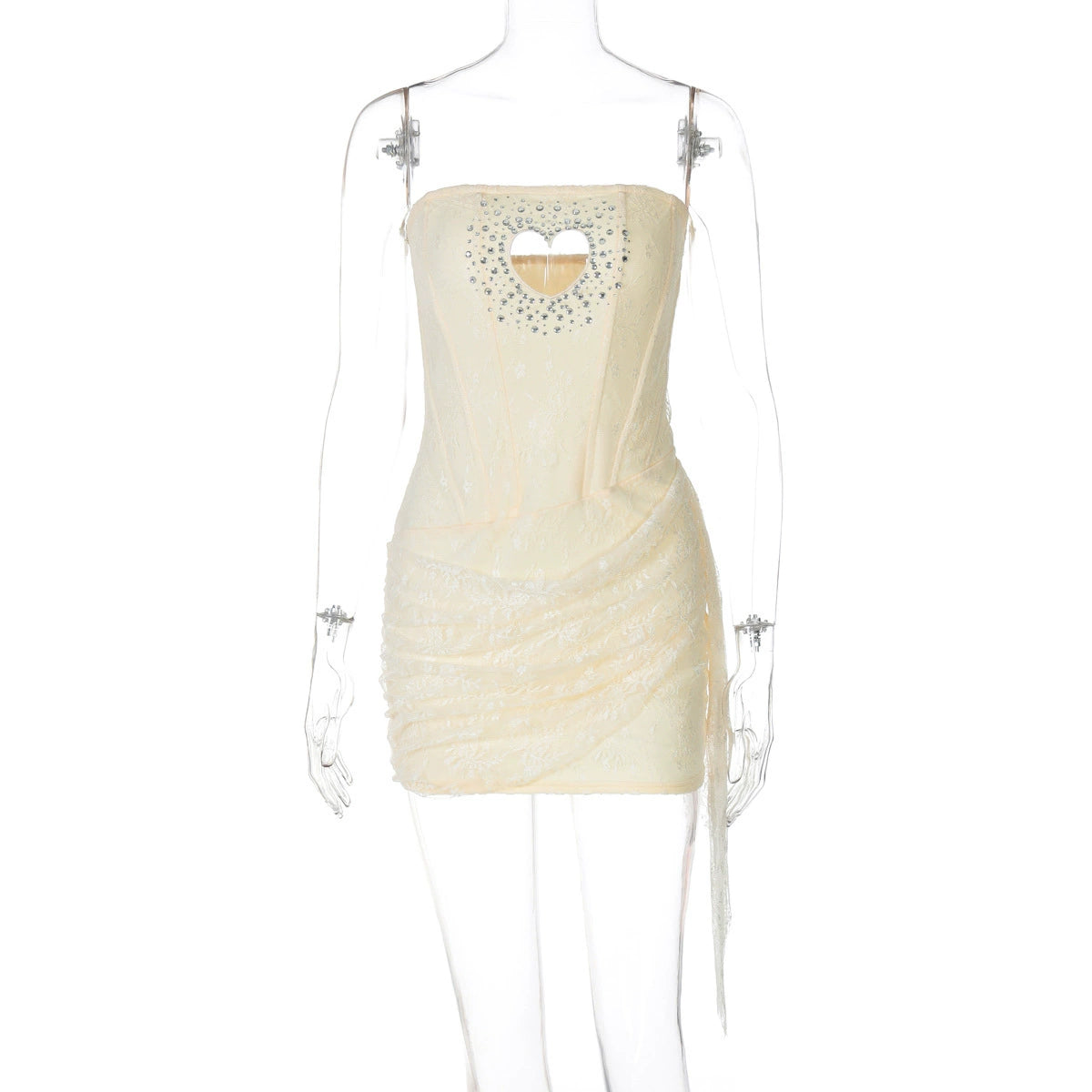 Kynli Straplez Dantel Mini Elbise - Apricot [EHRQ5AGN]